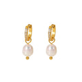 Pearl Cross Gold Hoop Earrings
