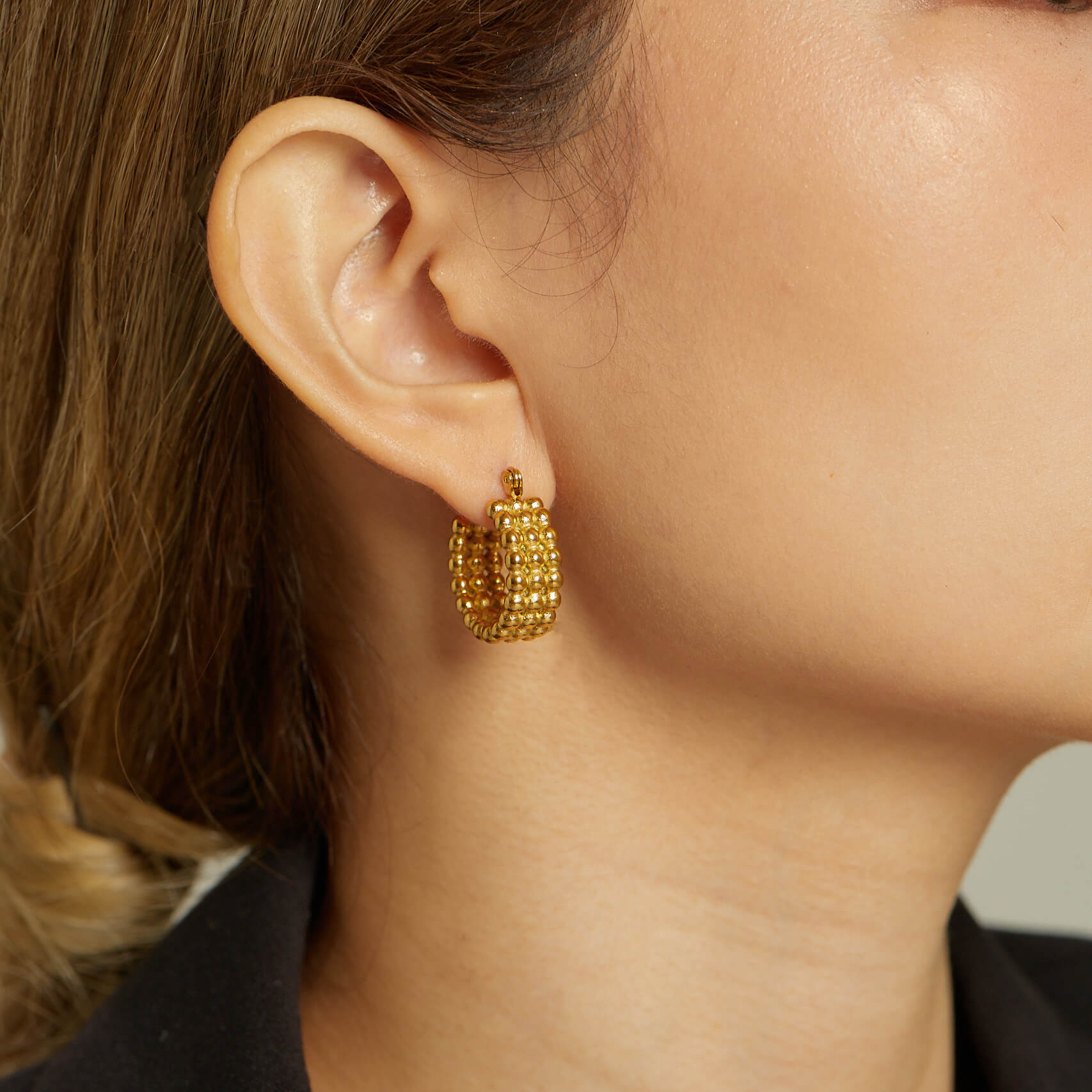 Round Bead Hoop Earrings