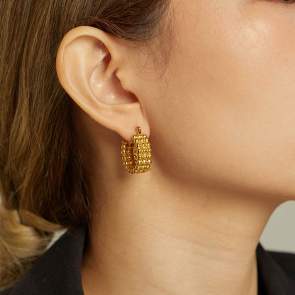 Round Bead Hoop Earrings