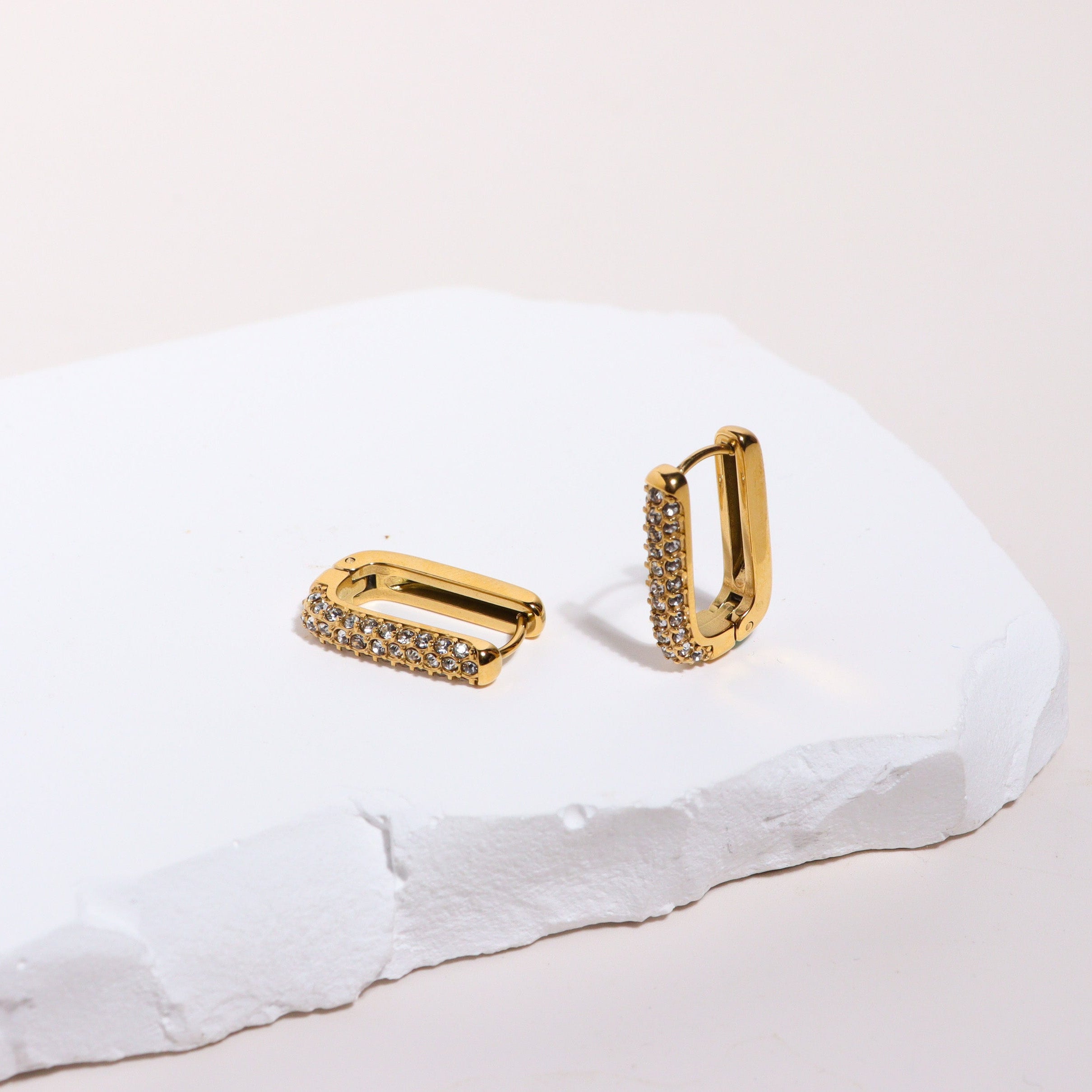 Pave Ovate Gold Earrings