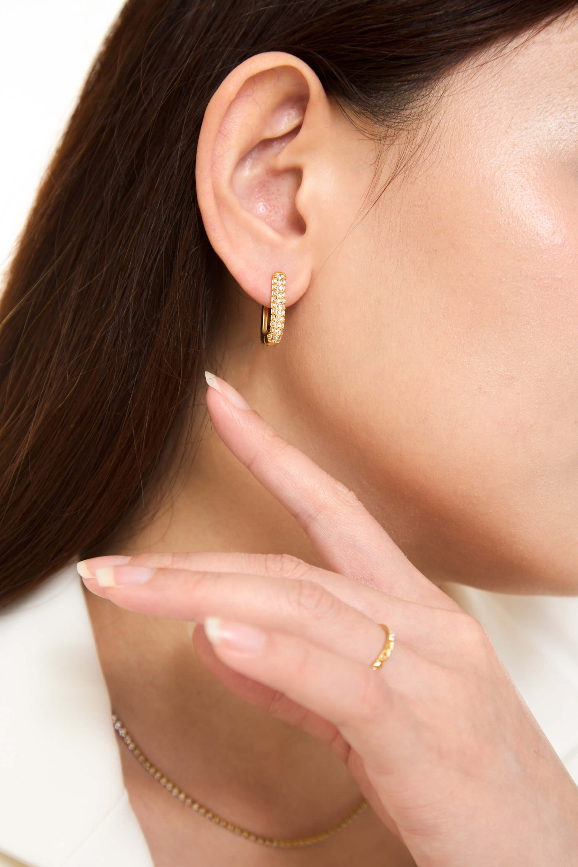 Pave Ovate Gold Earrings