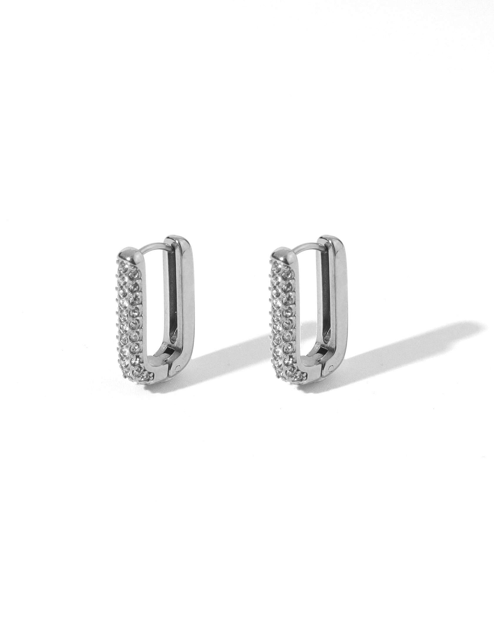 Pave Ovate Silver Earrings