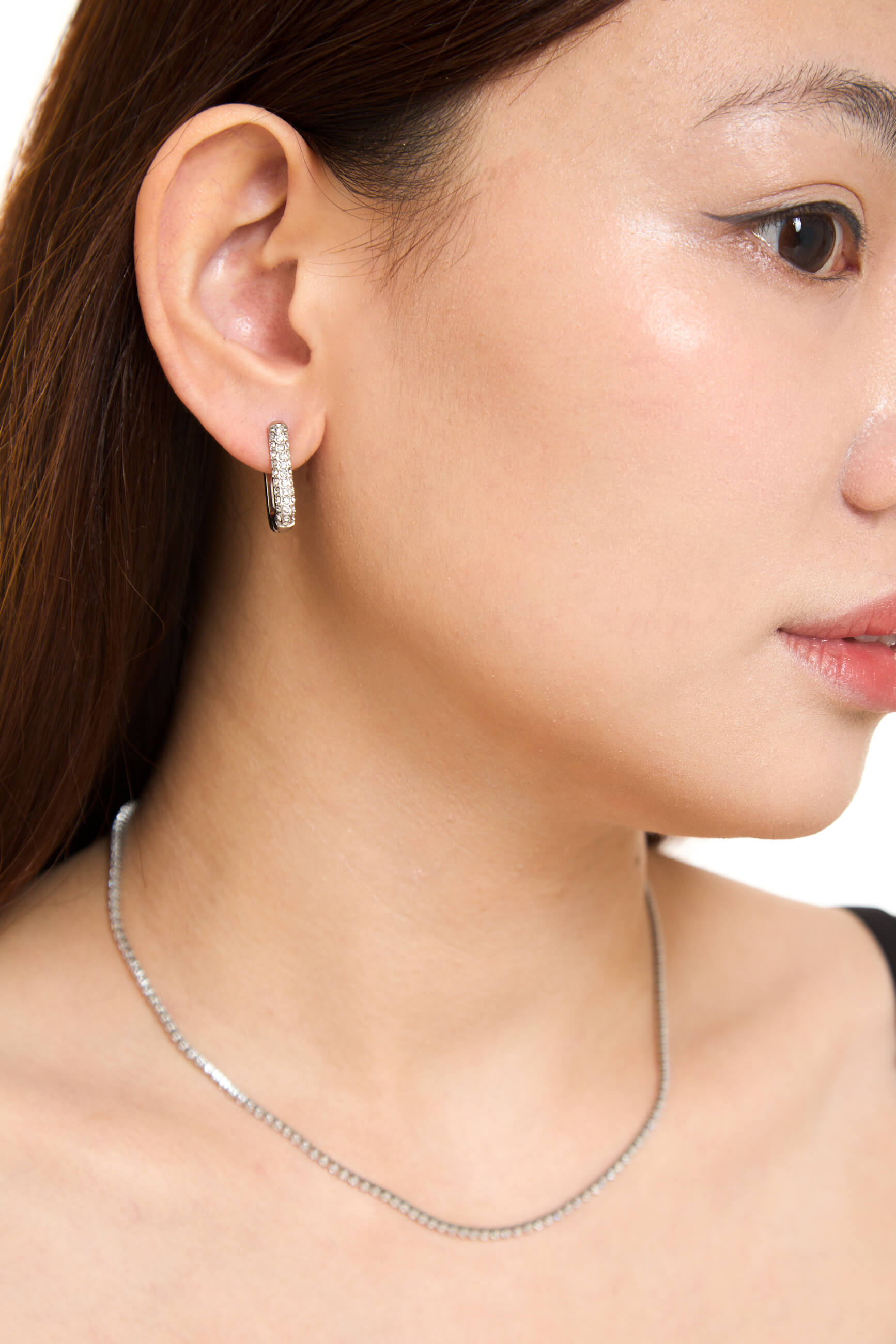 Pave Ovate Silver Earrings