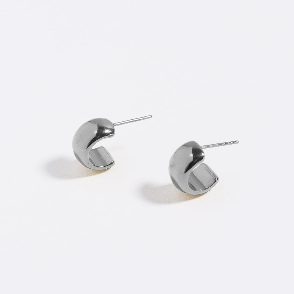 Silver Bold Curve C-Hoop Earrings