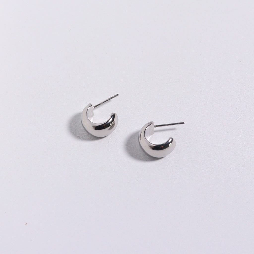 Silver Bold Curve C-Hoop Earrings