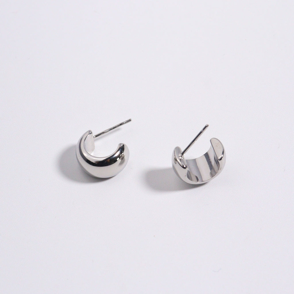 Silver Bold Curve C-Hoop Earrings