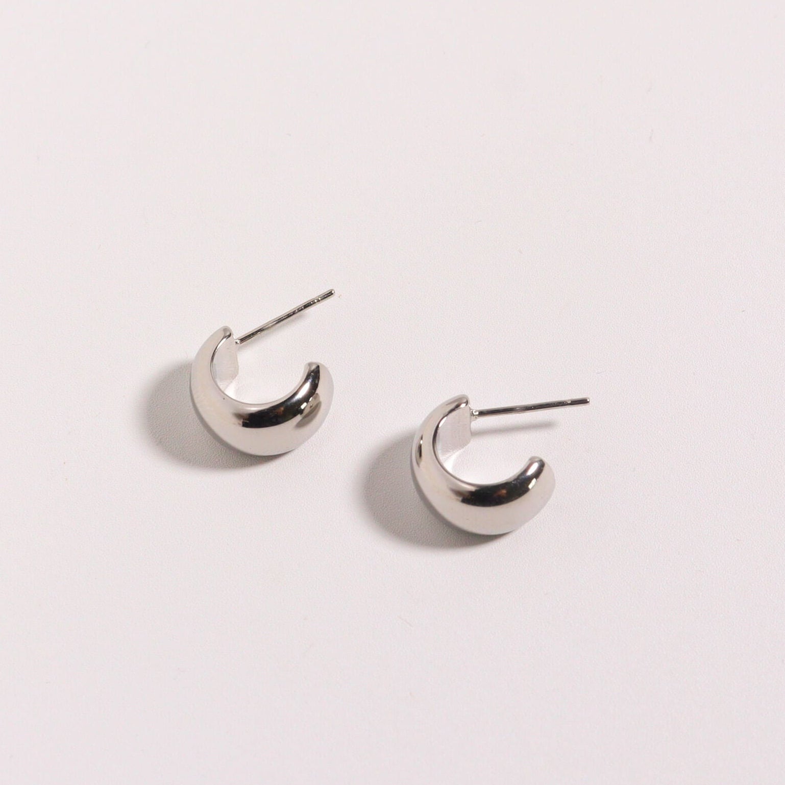 Silver Bold Curve C-Hoop Earrings