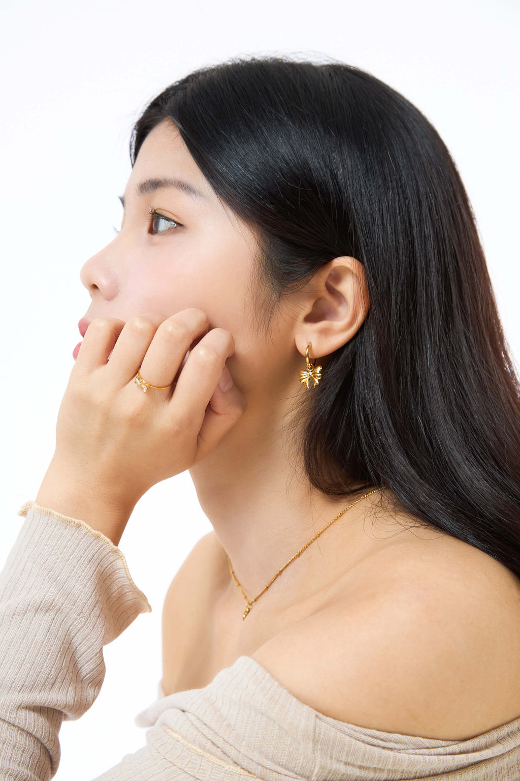 Merry Bow Gold Hoop Earrings