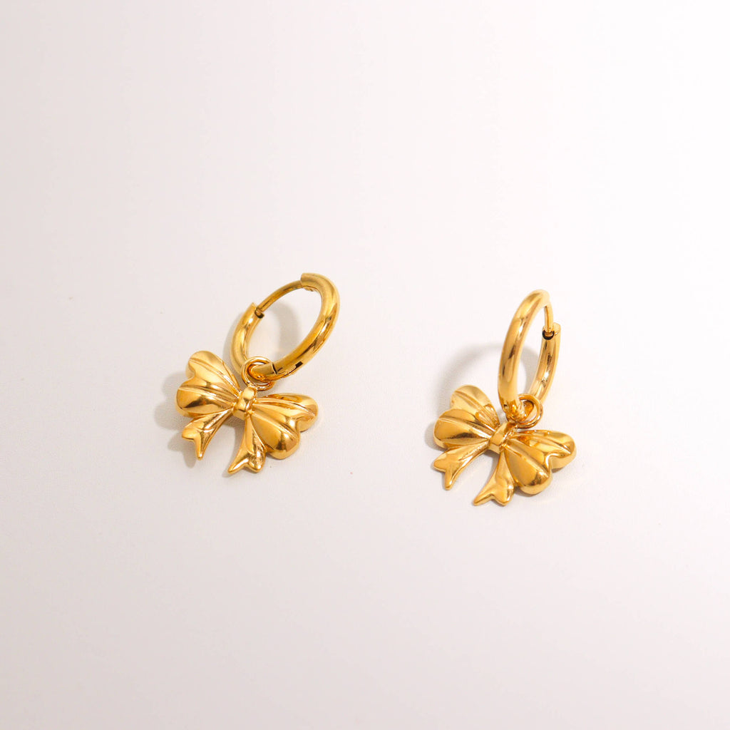 Merry Bow Gold Hoop Earrings
