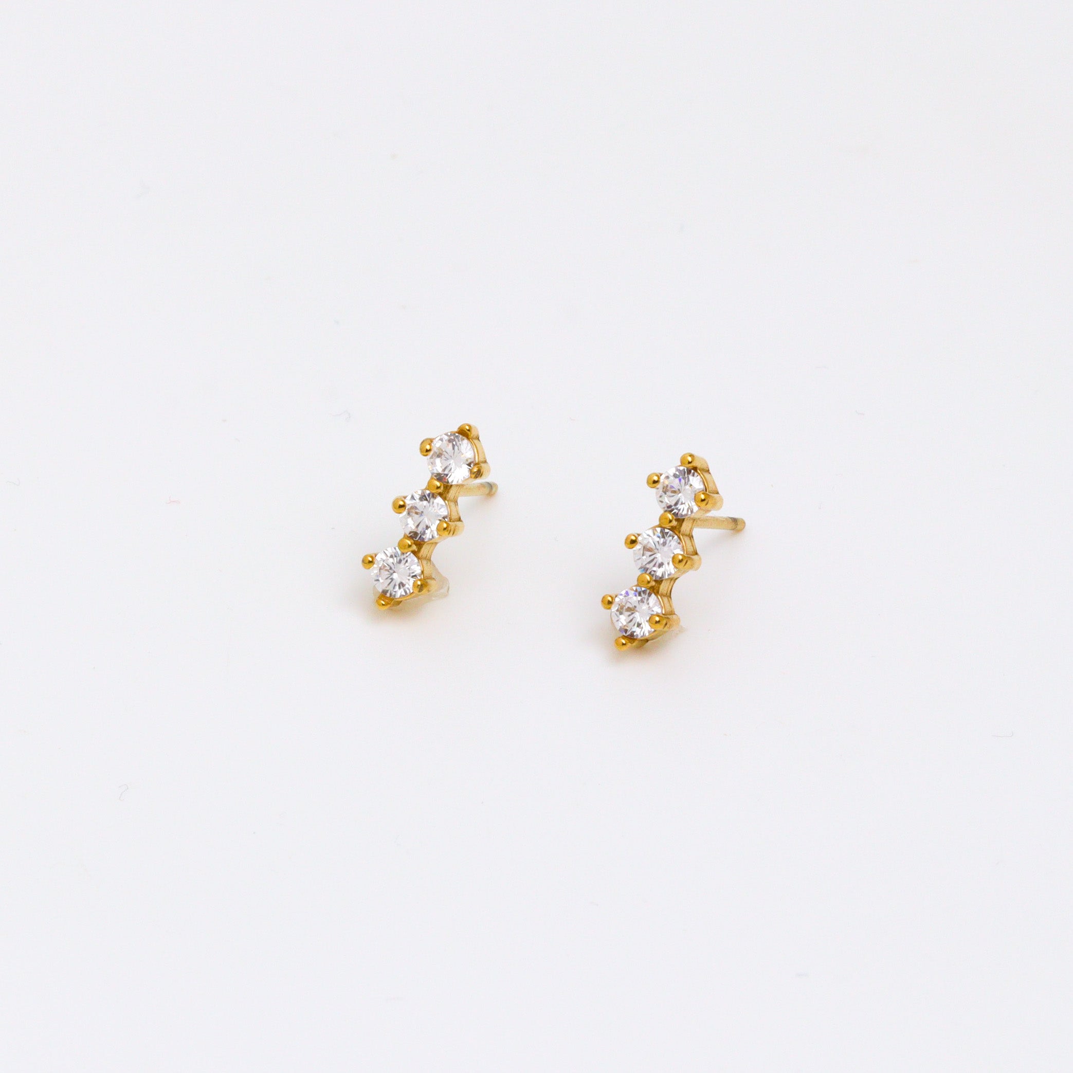 Sparkle Row Gold Stud Earrings