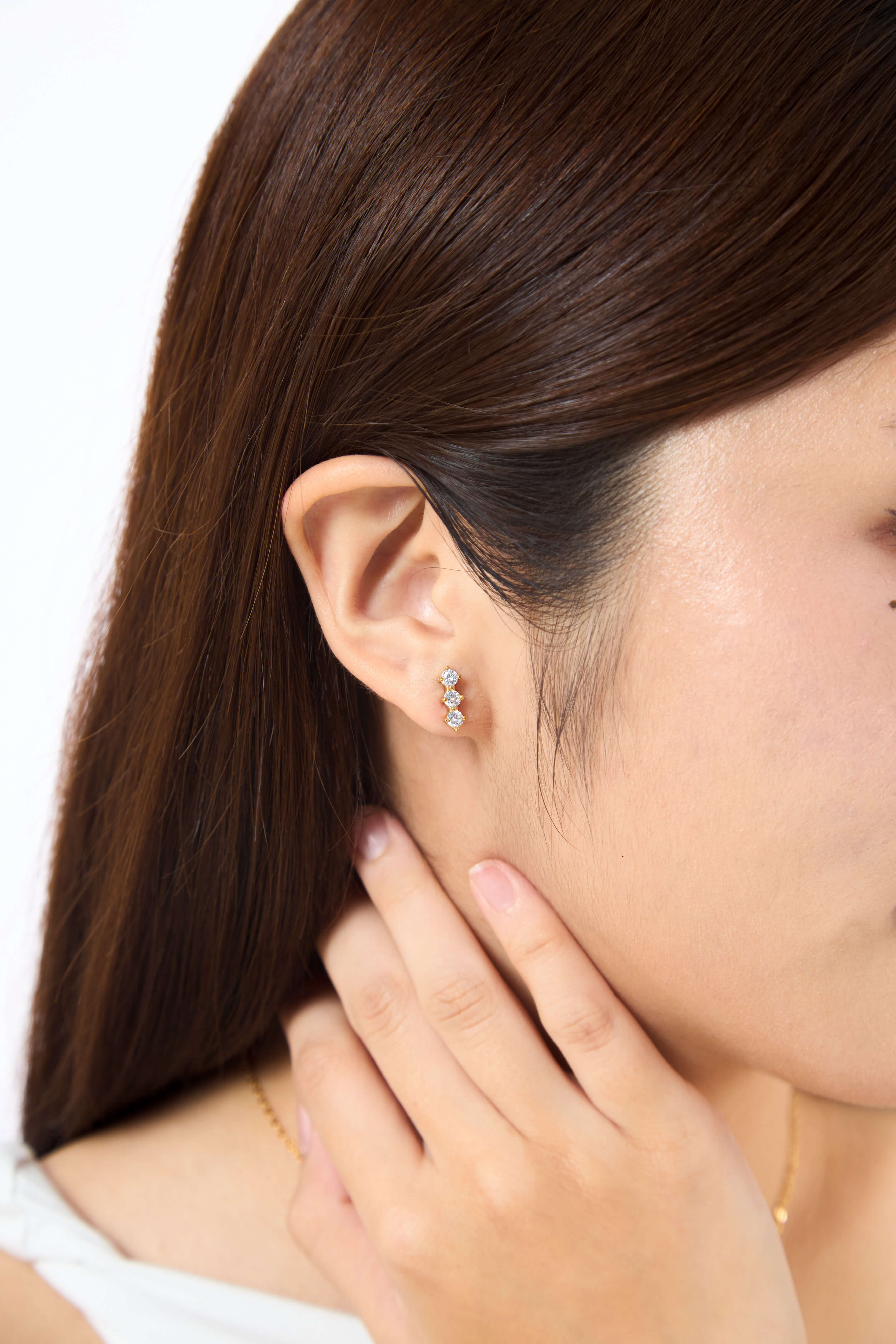 Sparkle Row Gold Stud Earrings