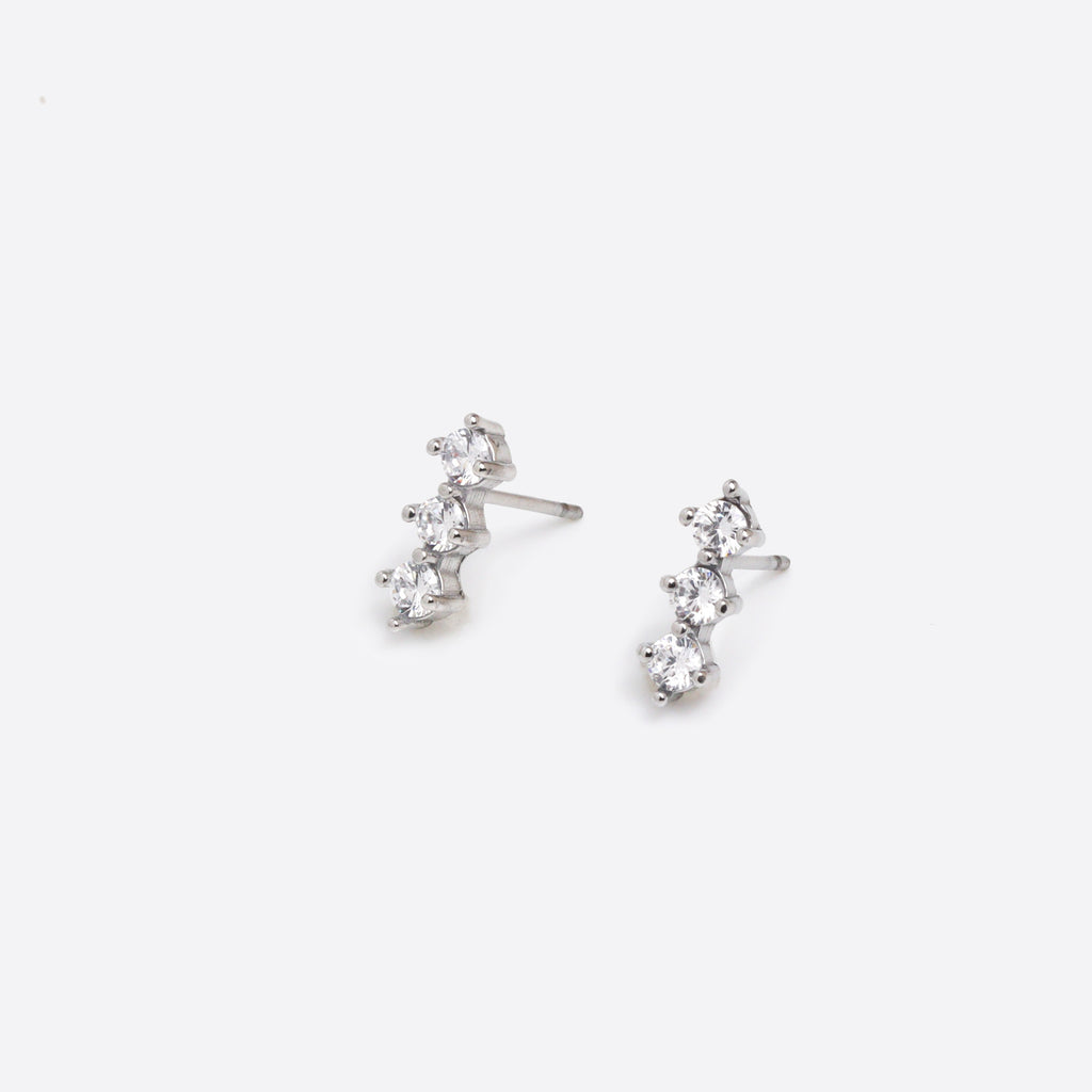 Sparkle Row Silver Stud Earrings