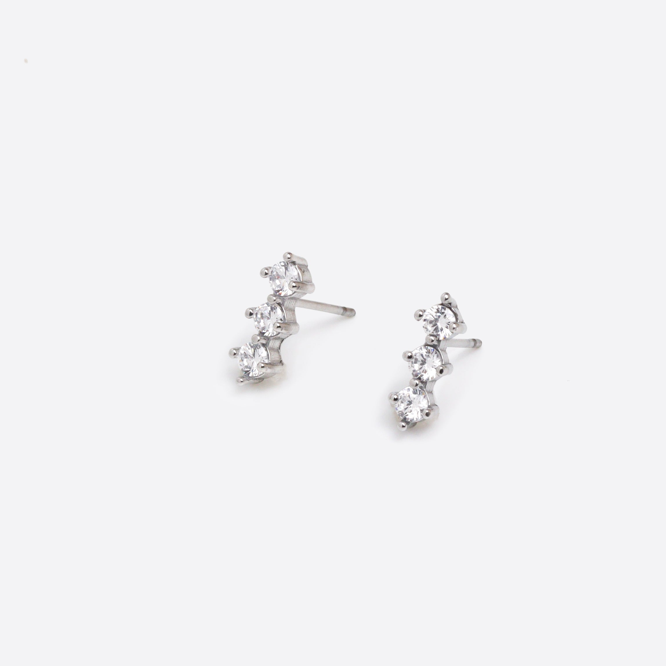 Sparkle Row Silver Stud Earrings