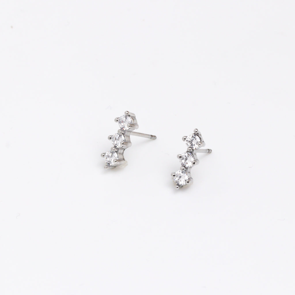 Sparkle Row Silver Stud Earrings
