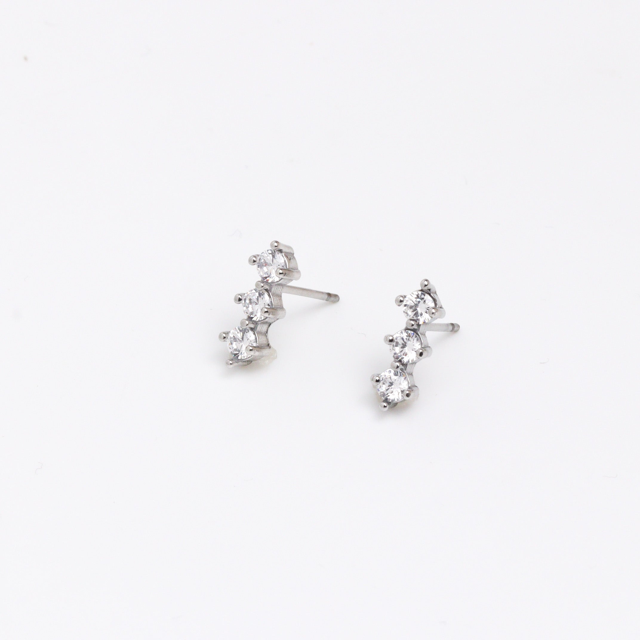 Sparkle Row Silver Stud Earrings