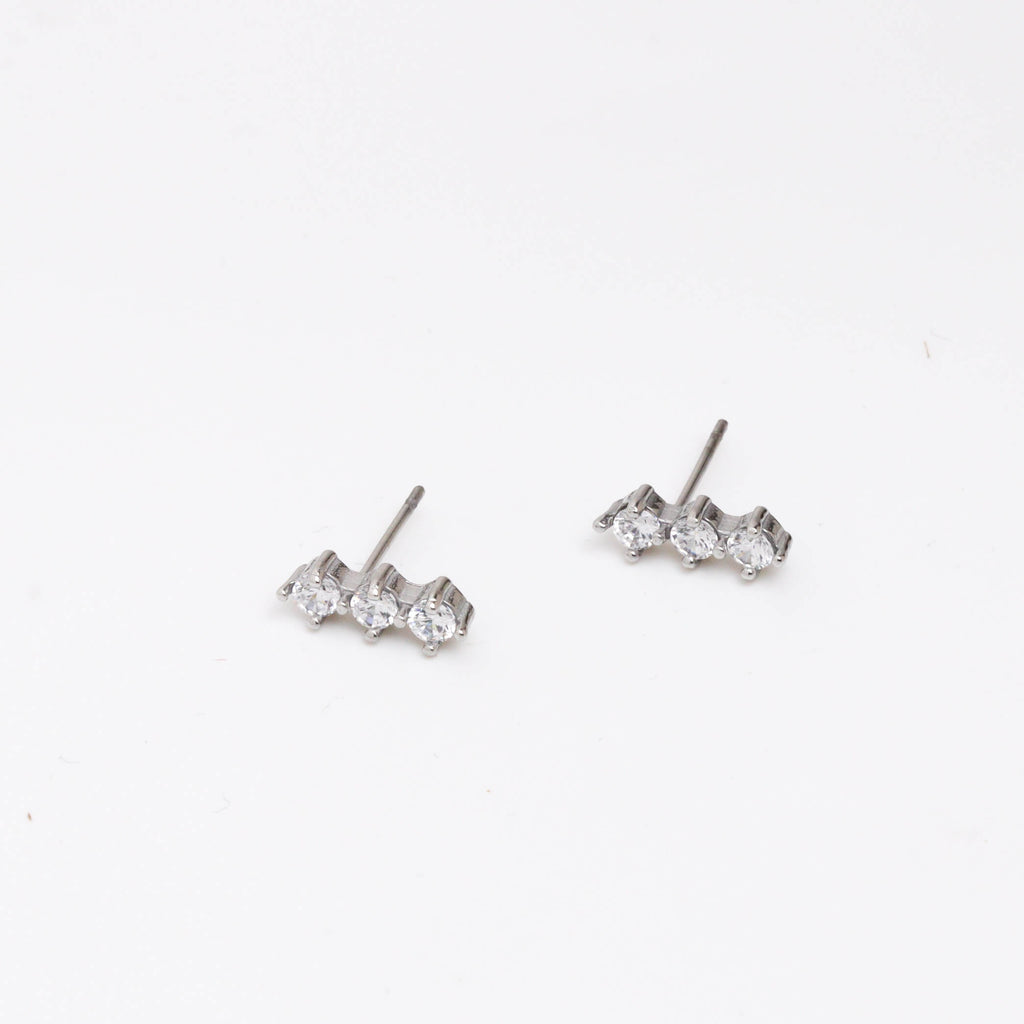 Sparkle Row Silver Stud Earrings
