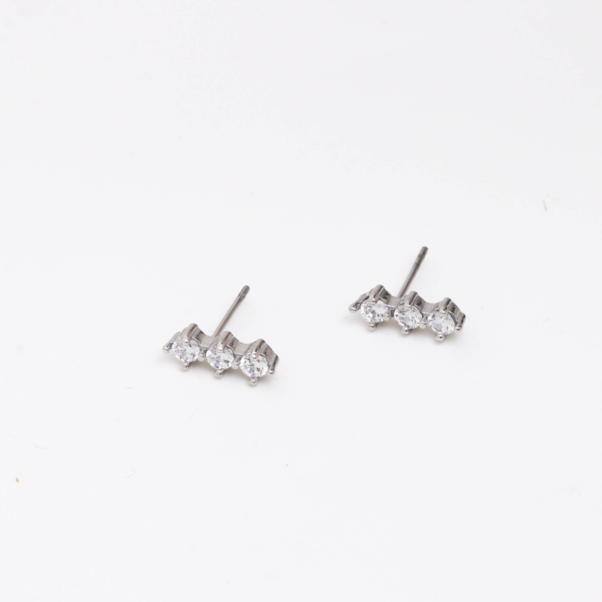 Sparkle Row Silver Stud Earrings
