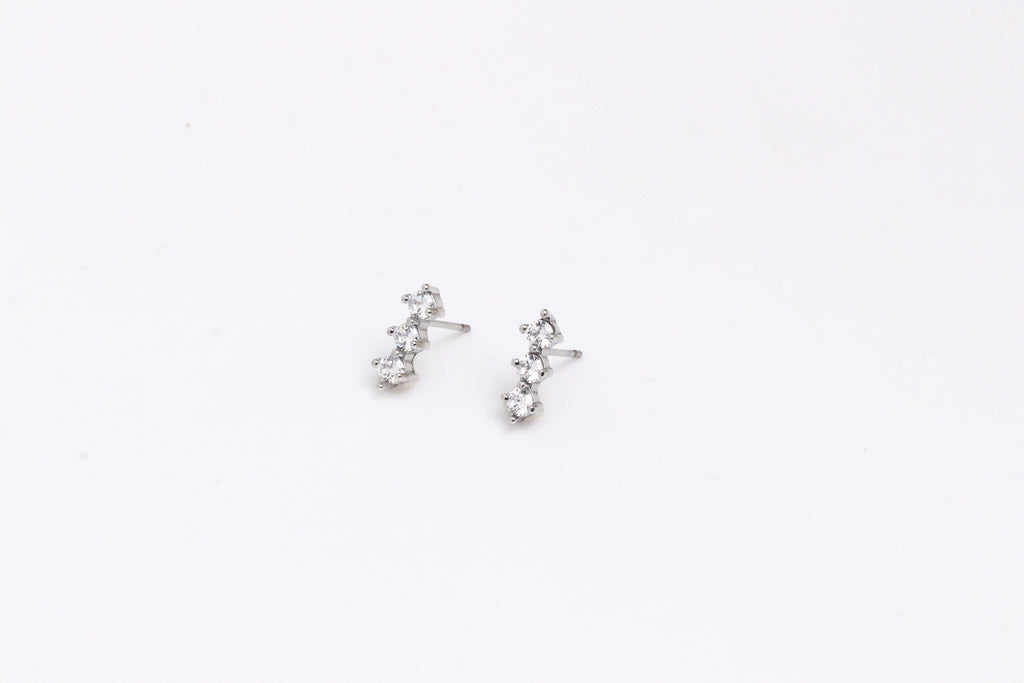 Sparkle Row Silver Stud Earrings