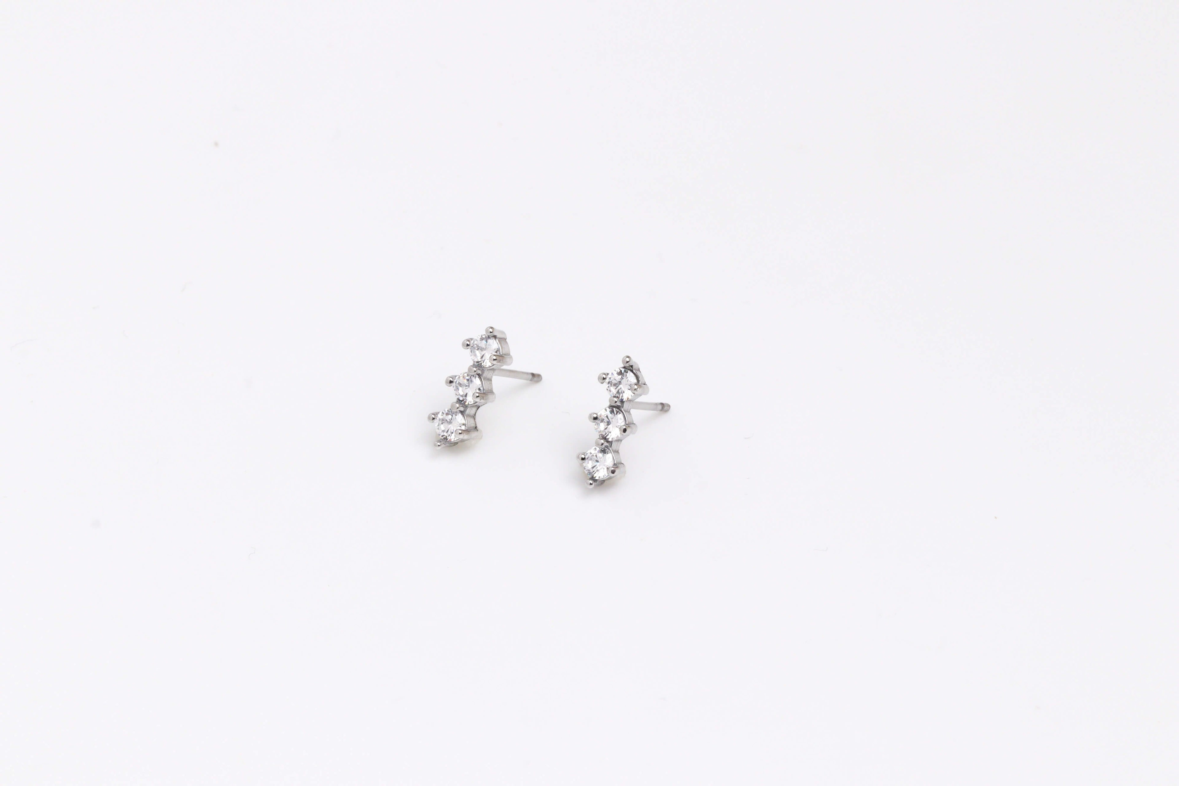 Sparkle Row Silver Stud Earrings