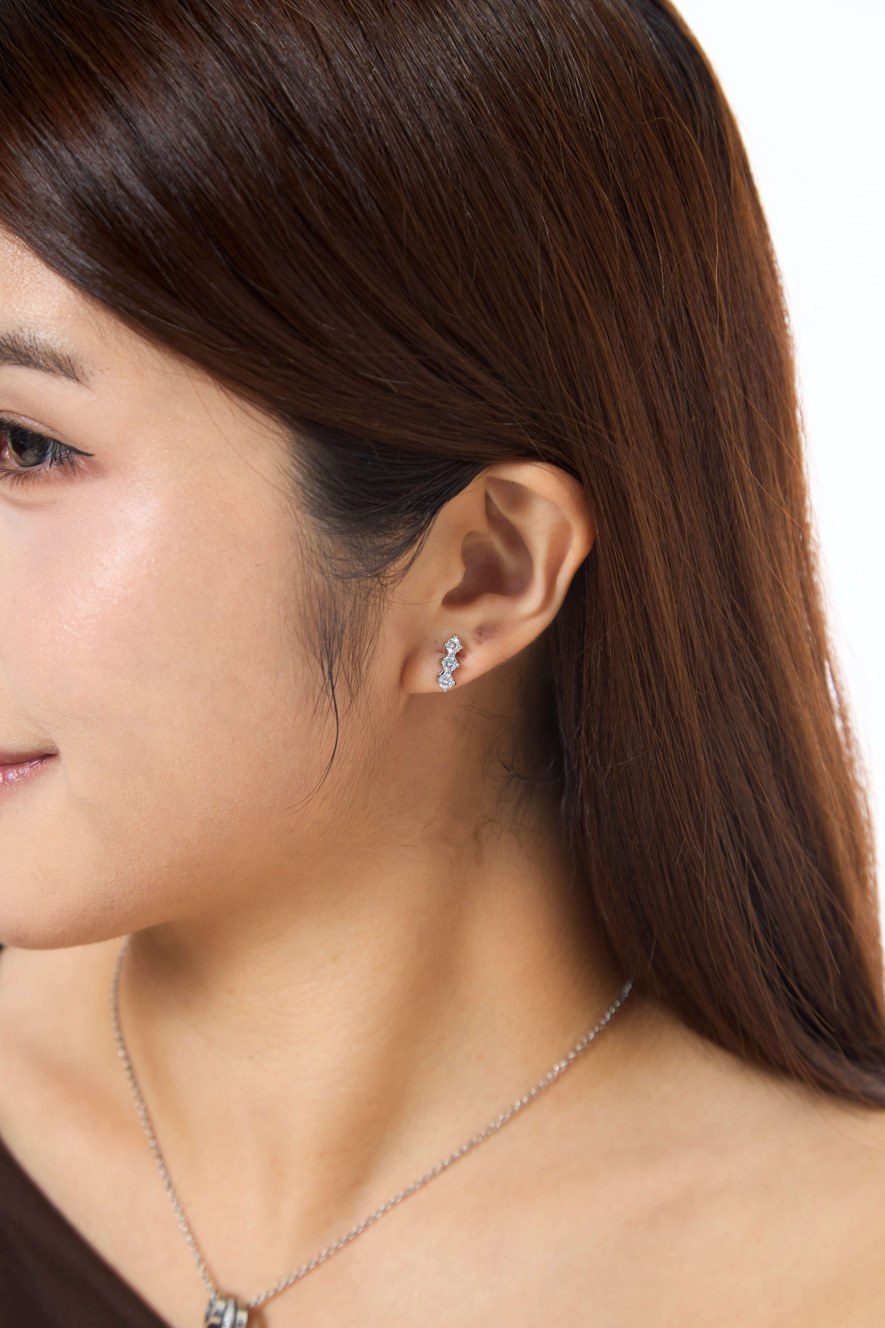 Sparkle Row Silver Stud Earrings