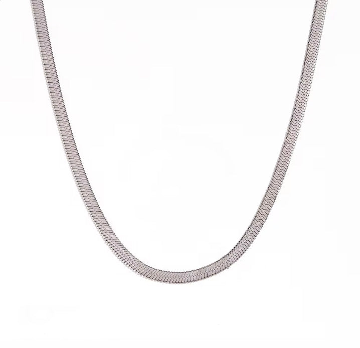 Snake Herringbone Silver Necklace