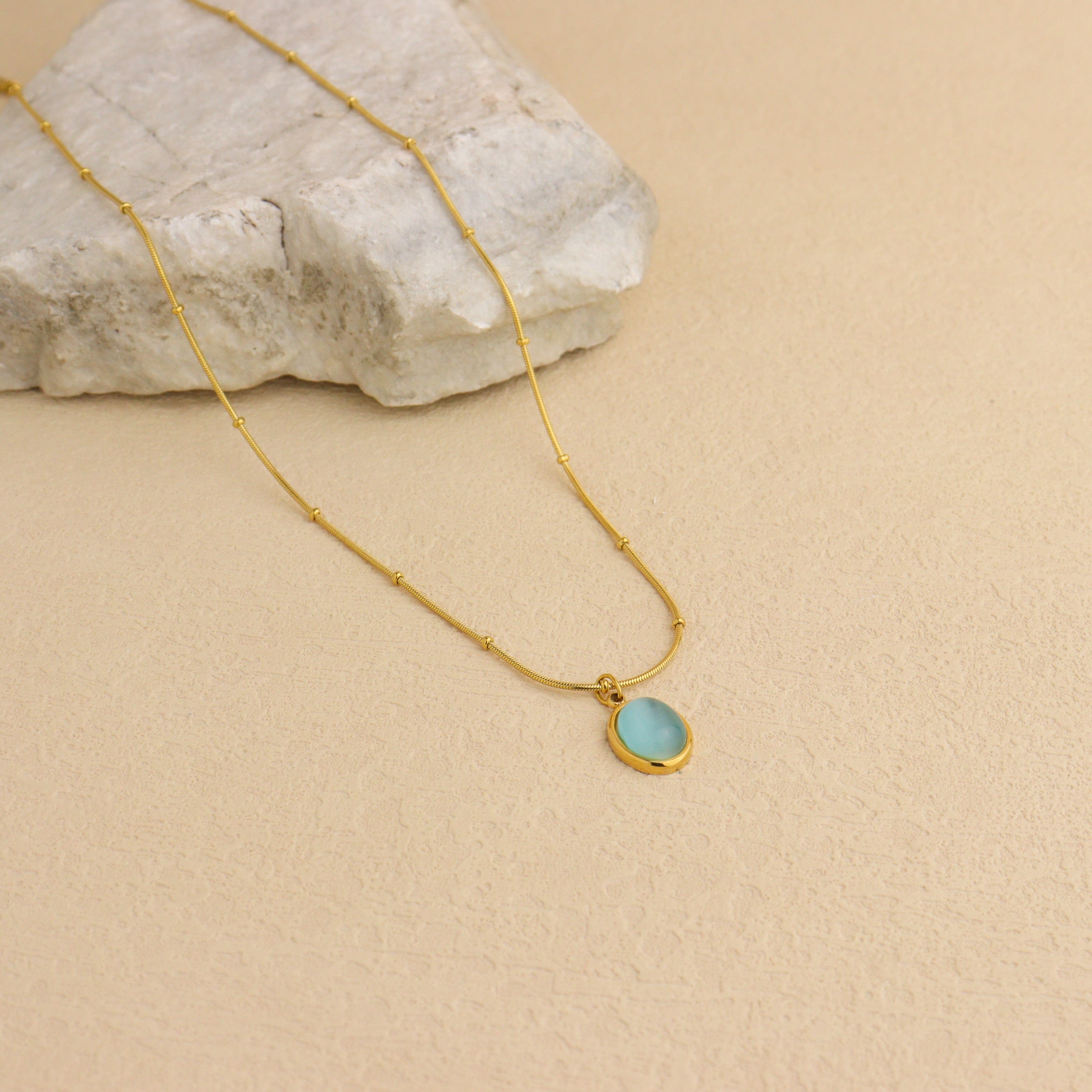 Blue Cat Eye Stone Necklace