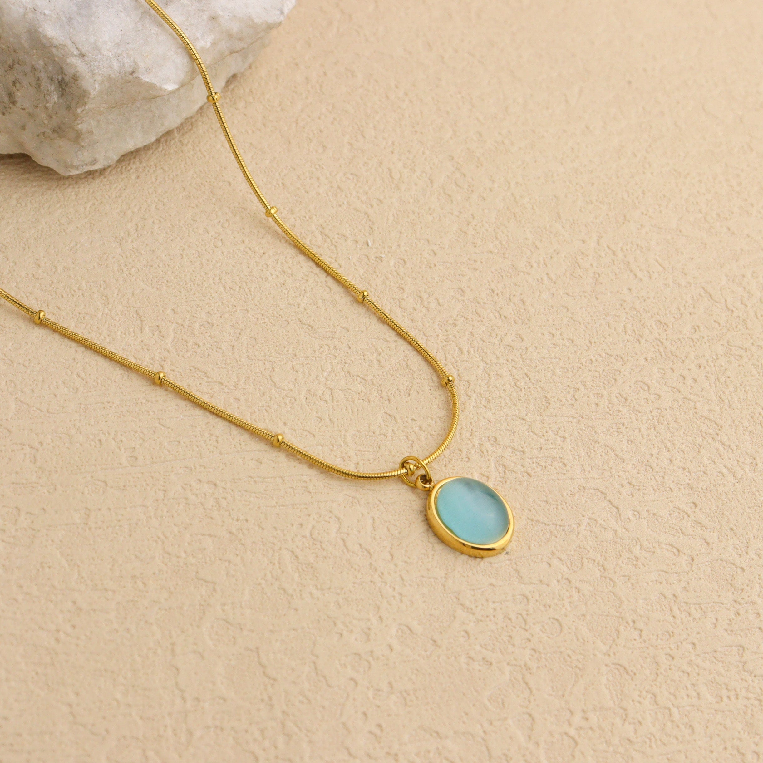 Blue Cat Eye Stone Necklace