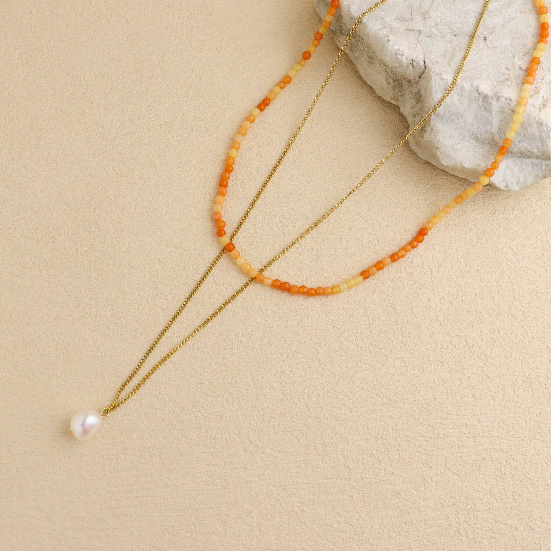 Red Aventurine Pearl Layered Necklace