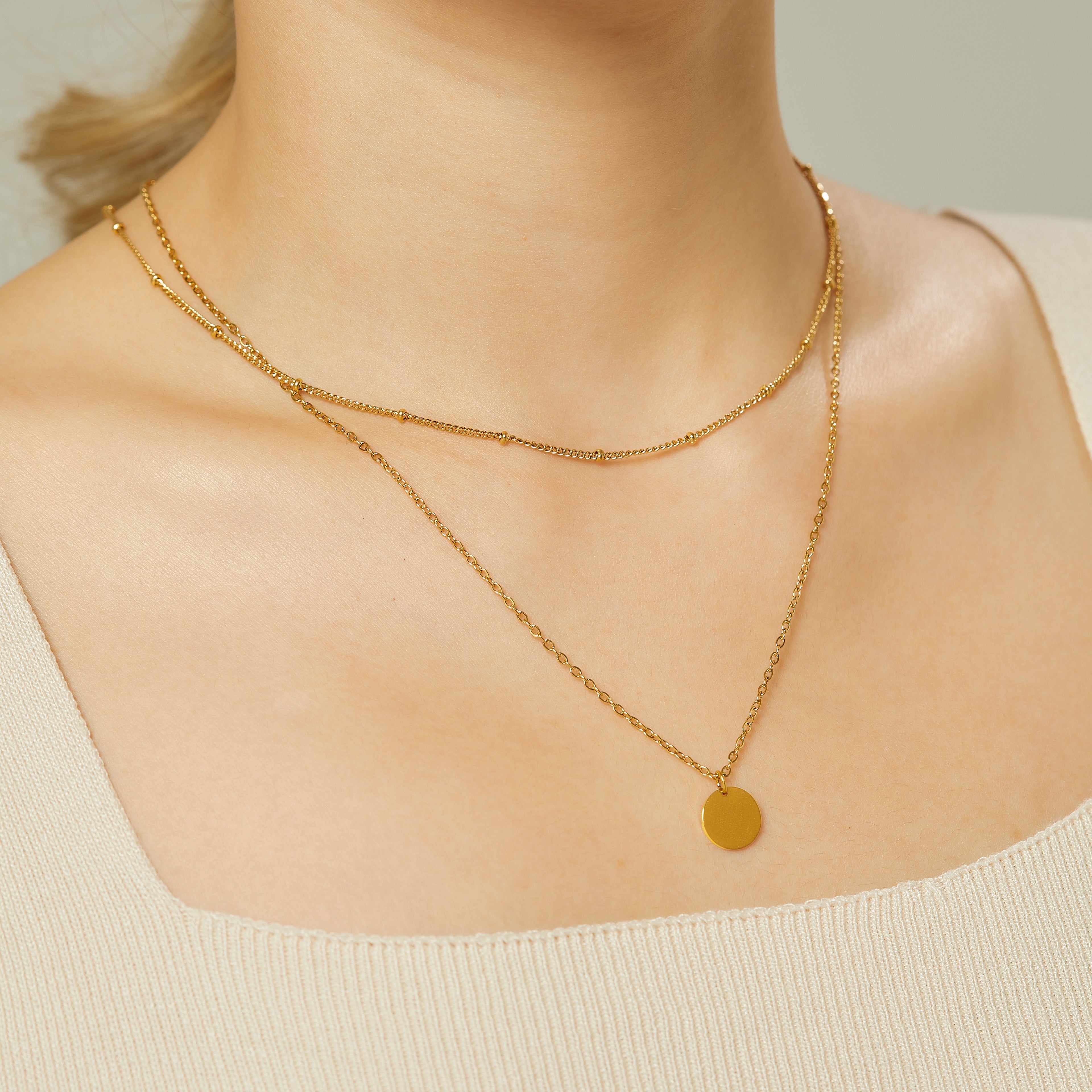 Round Disc Layered Necklace