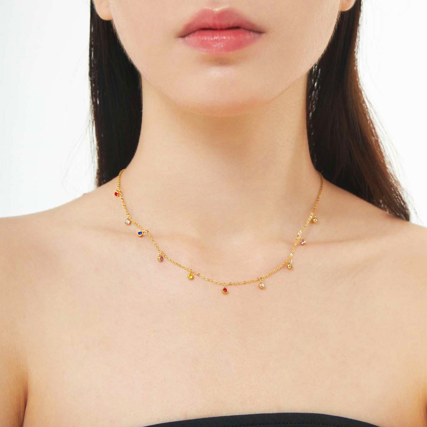Multicolor Cubic Gold Necklace