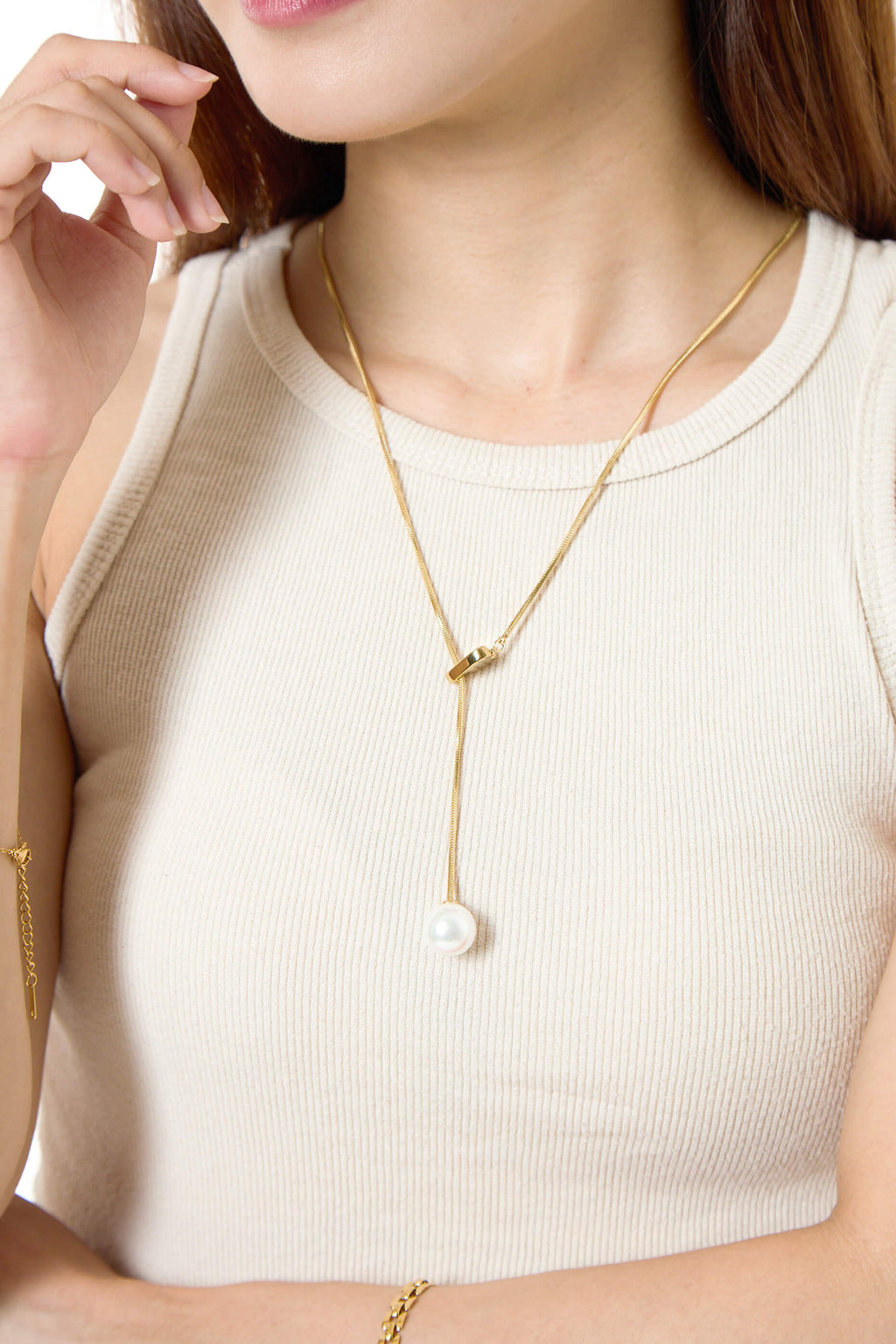 Enly Pearl Long Gold Necklace