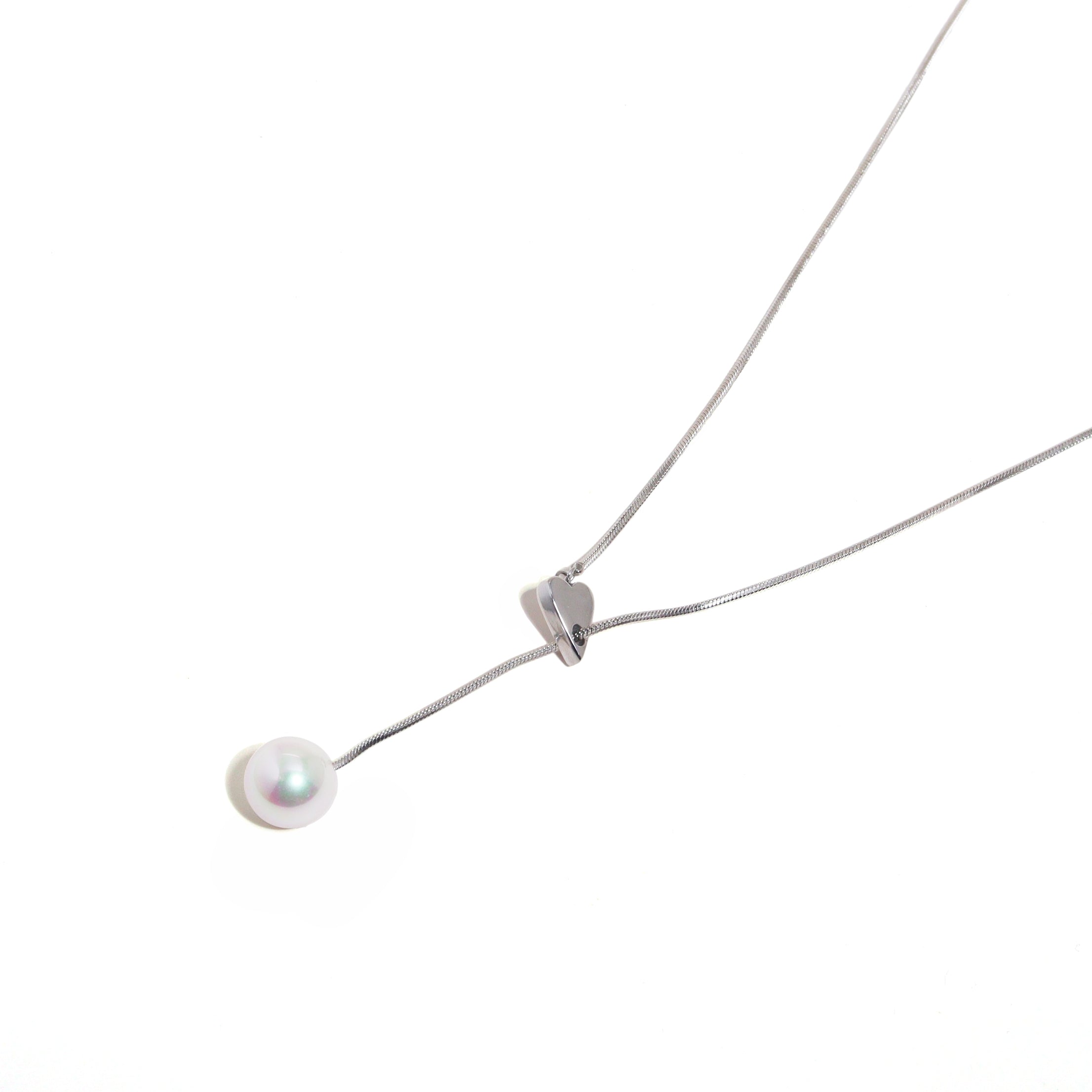 Enly Pearl Long Silver Necklace