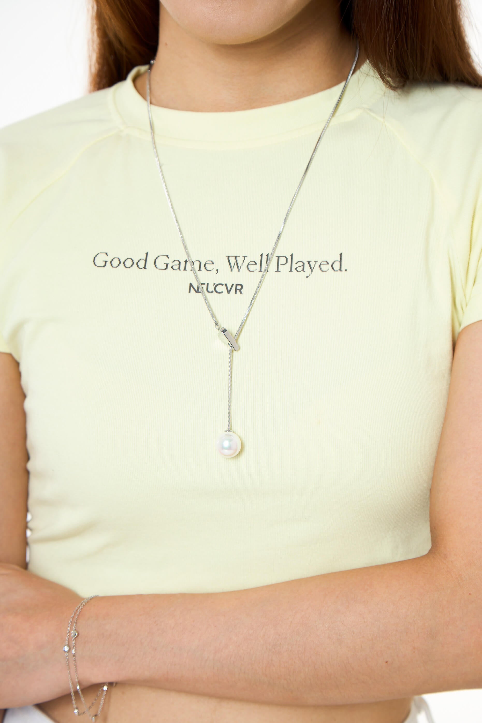 Pearl Fishing Long Silver Necklace
