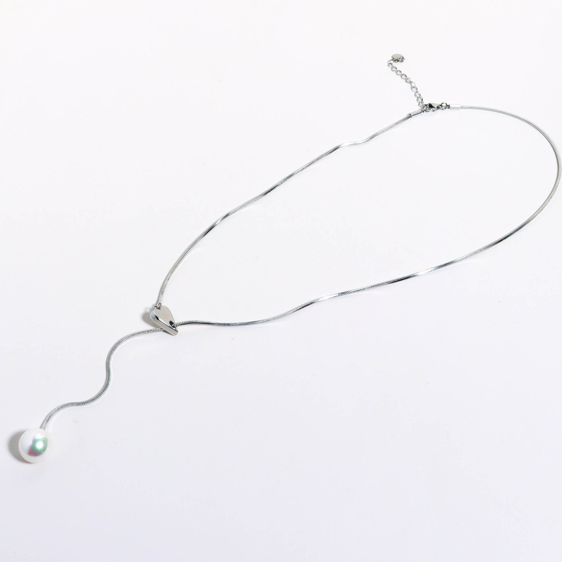 Pearl Fishing Long Silver Necklace