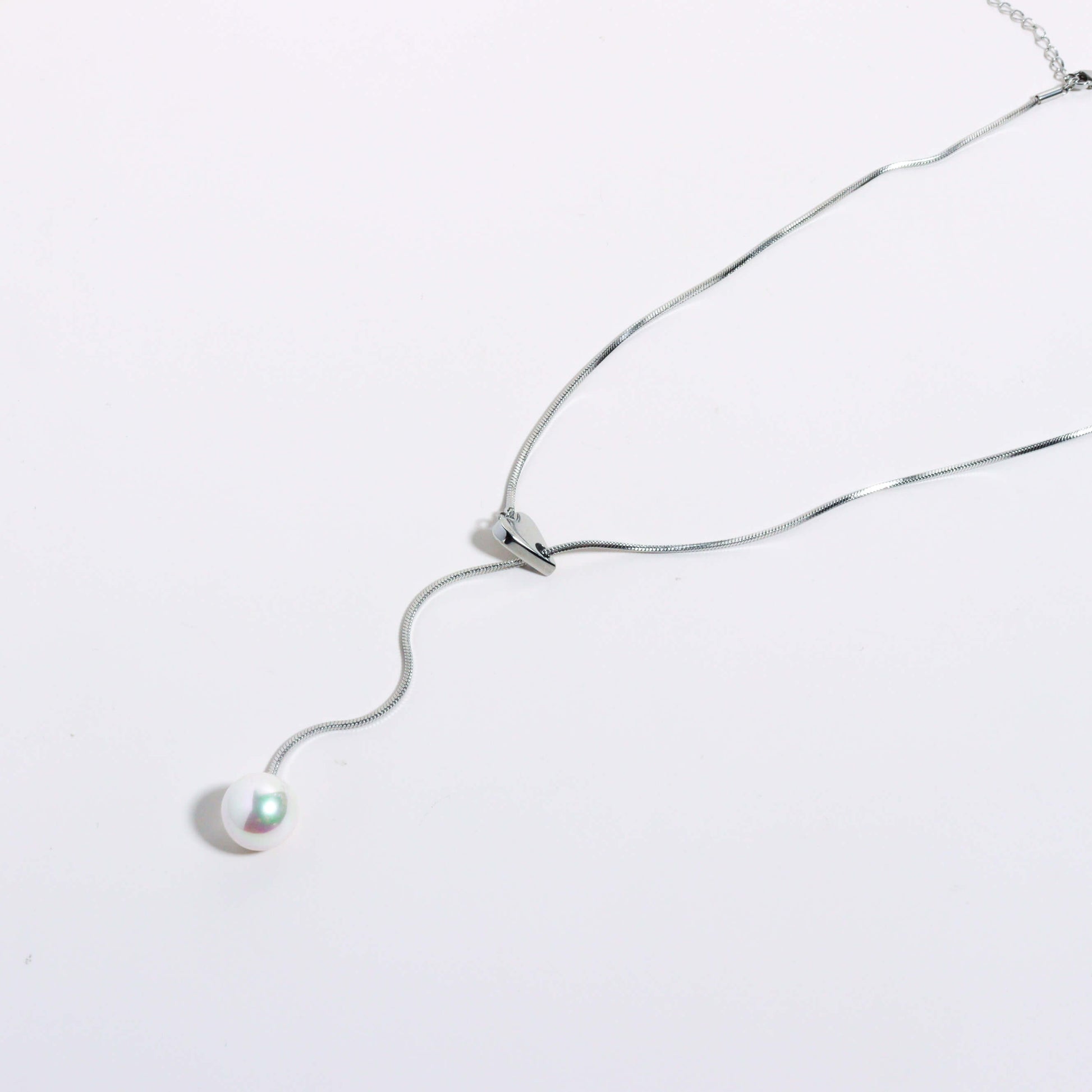 Pearl Fishing Long Silver Necklace