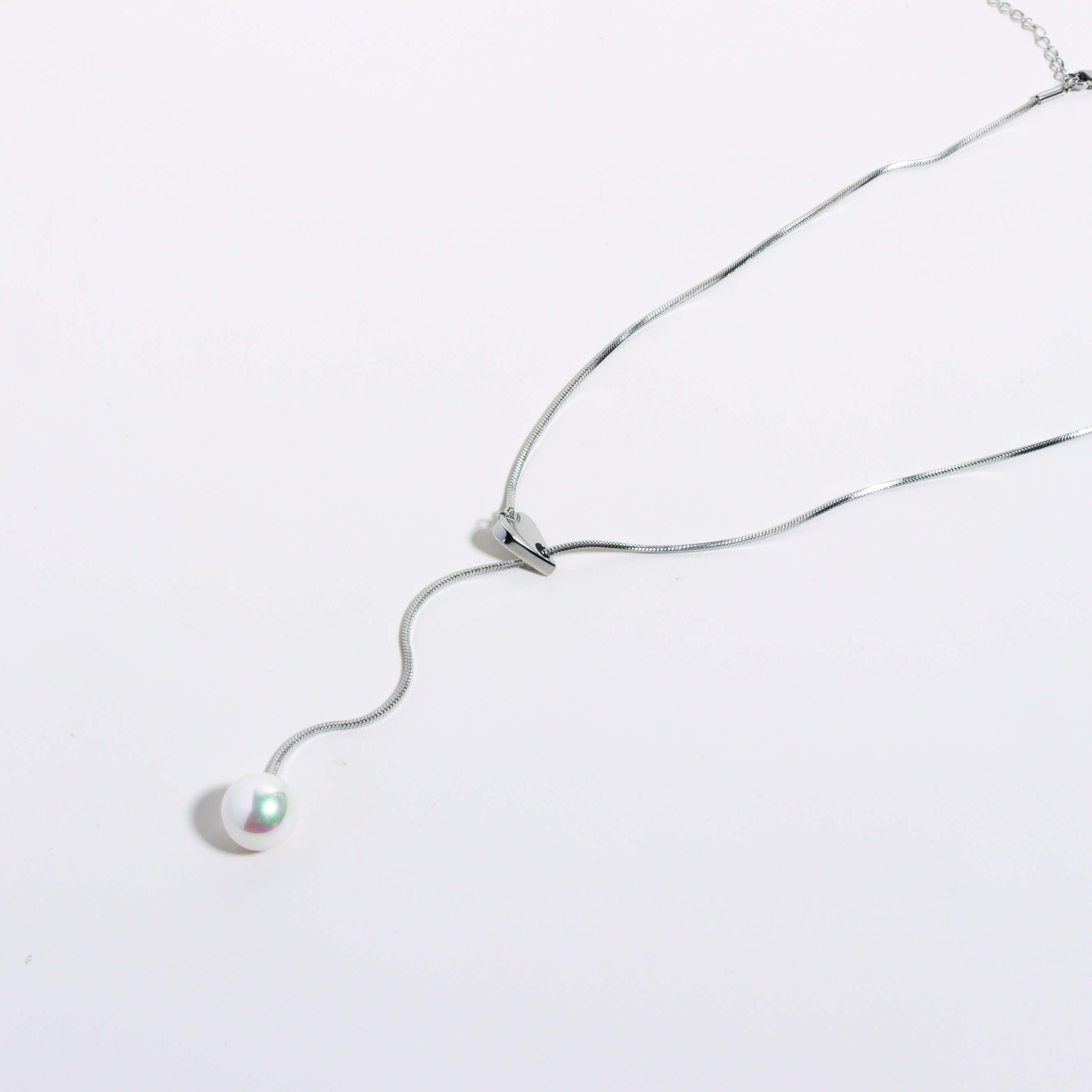 Enly Pearl Long Silver Necklace