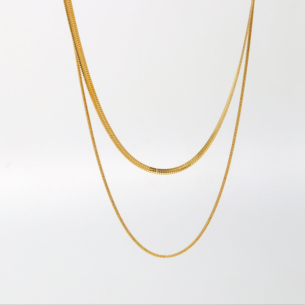 Snake Herringbone Layered Gold Necklace