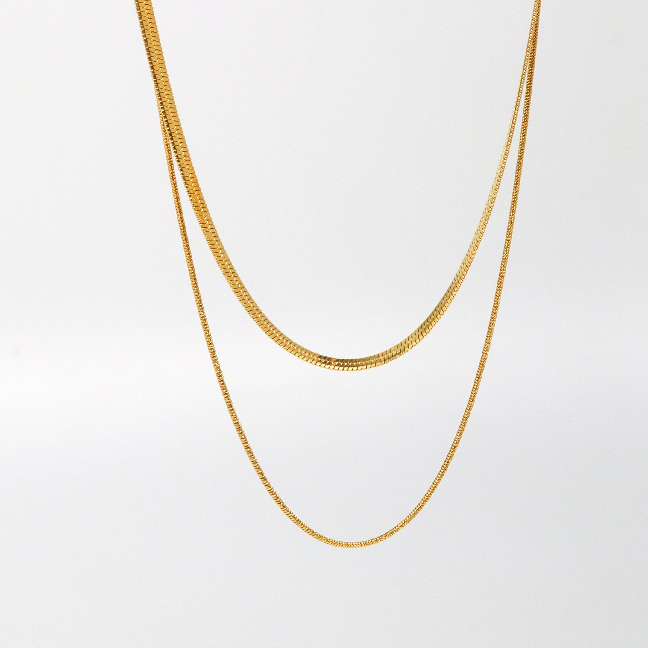 Snake Herringbone Layered Gold Necklace
