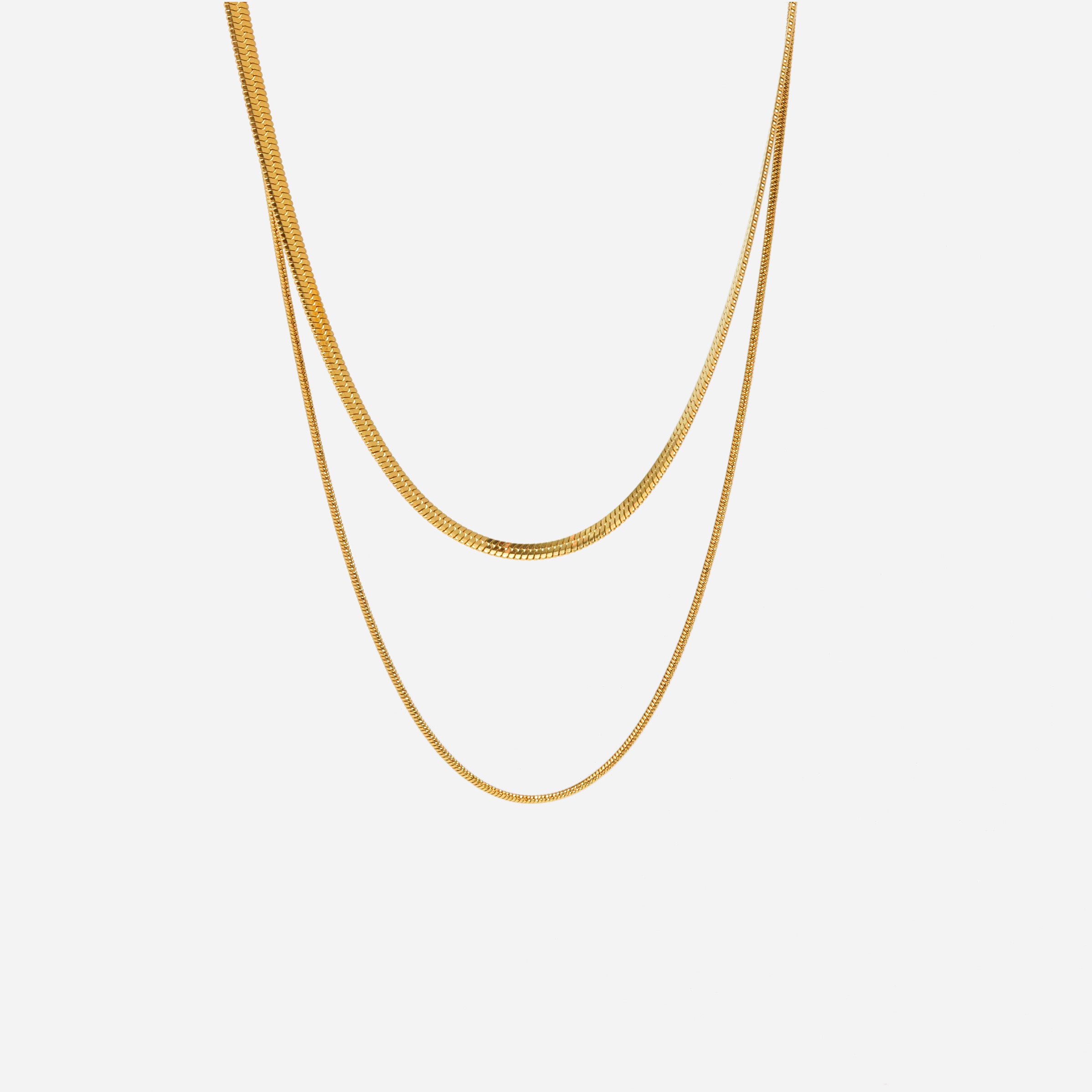 Snake Herringbone Layered Gold Necklace