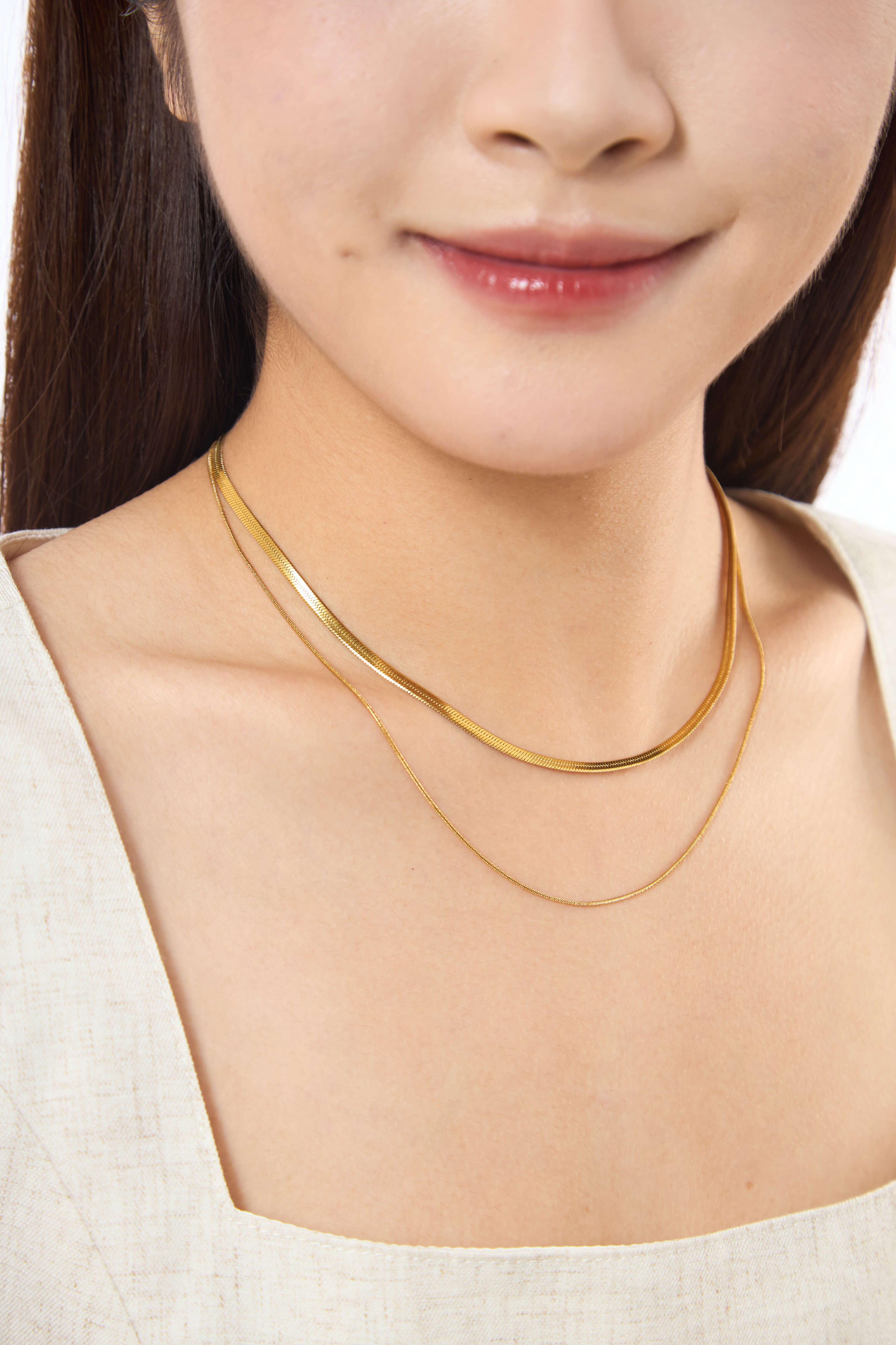 Snake Herringbone Layered Gold Necklace