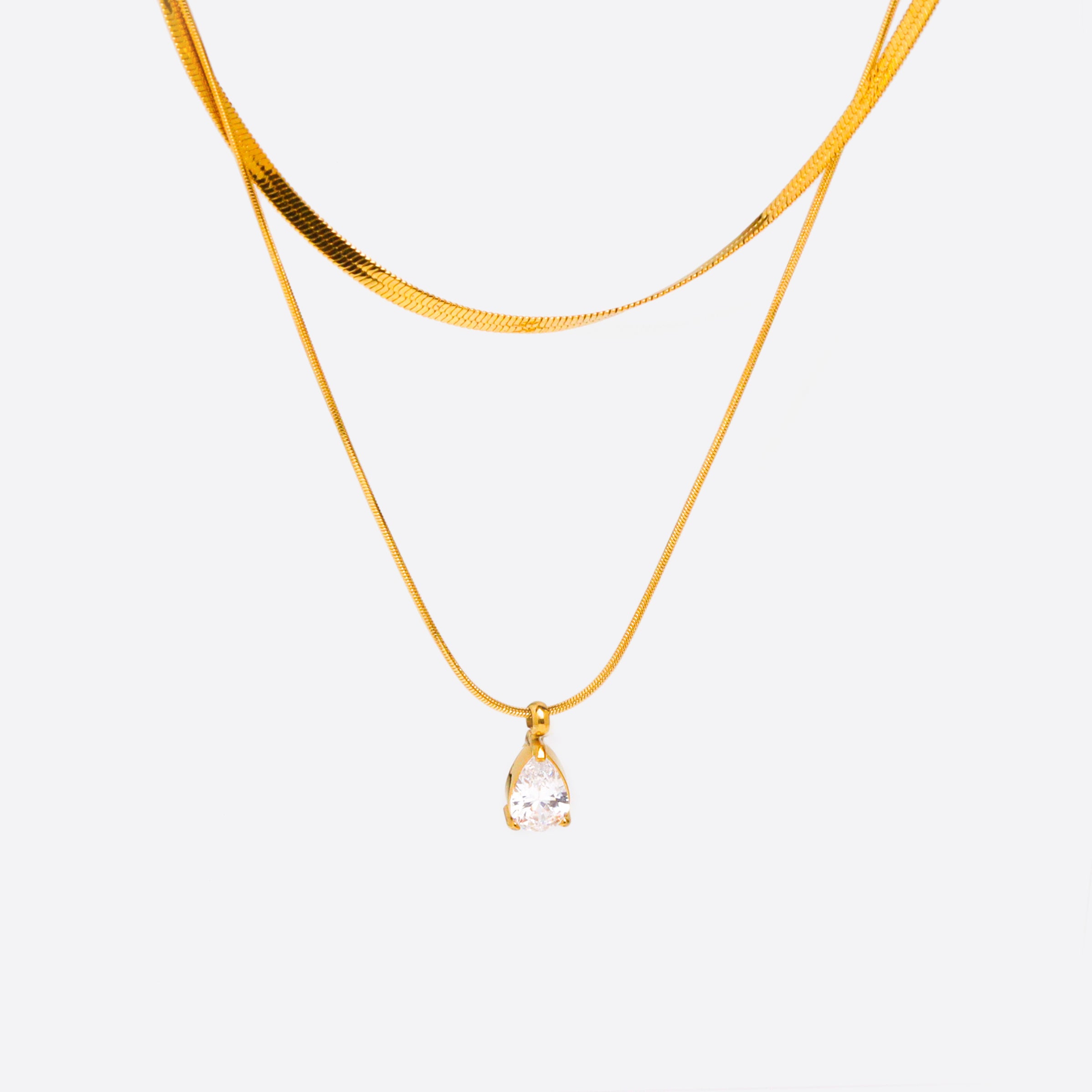 Herringbone Layered Shimmer Gold Chain Necklace