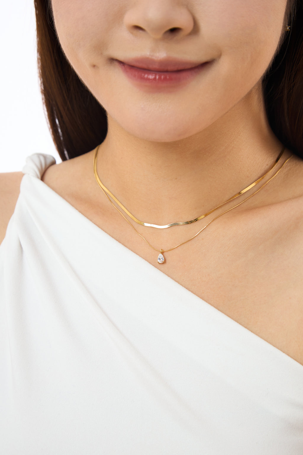 Herringbone Layered Shimmer Gold Chain Necklace