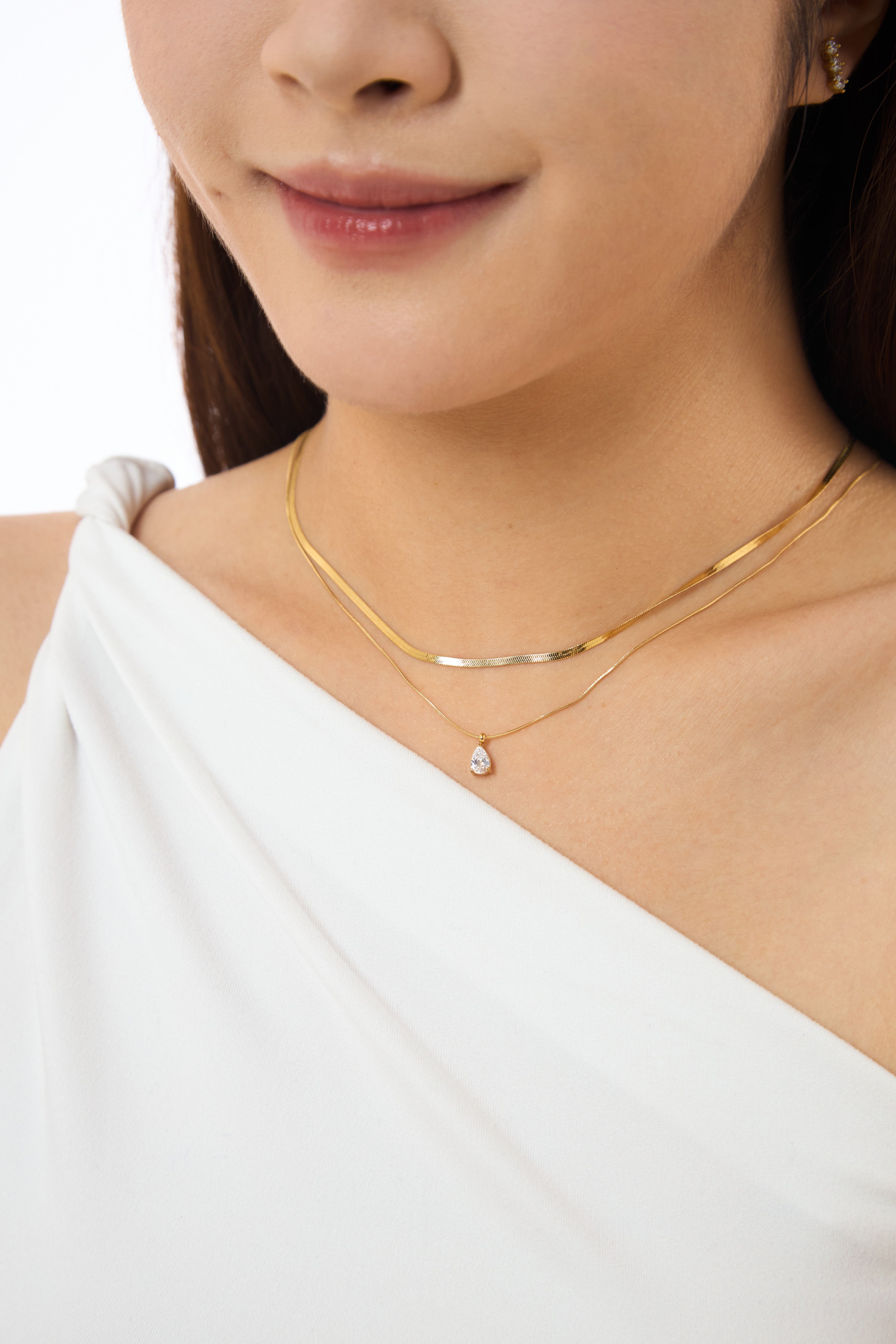 Herringbone Layered Shimmer Gold Chain Necklace
