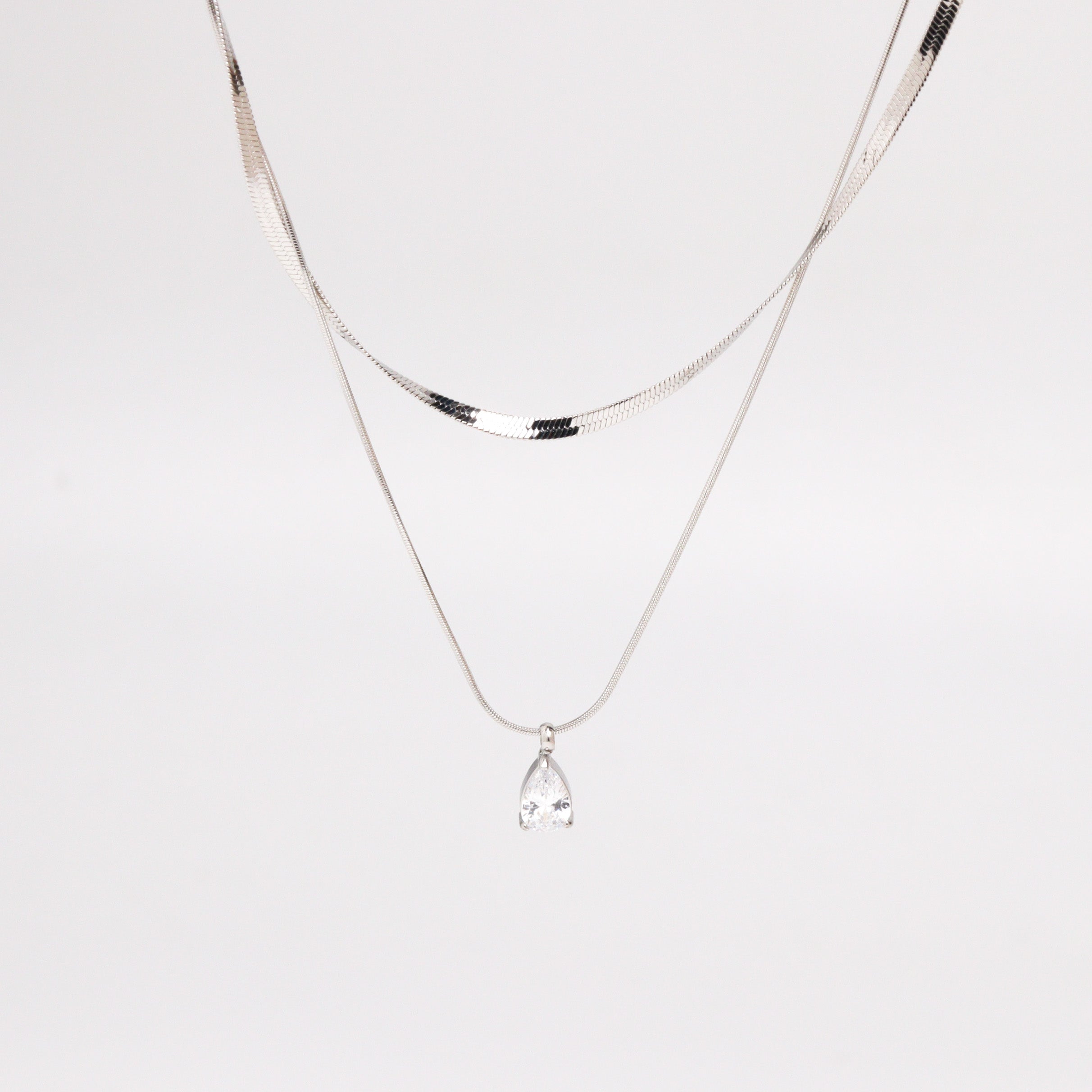Herringbone Layered Mix Silver Chain Necklace