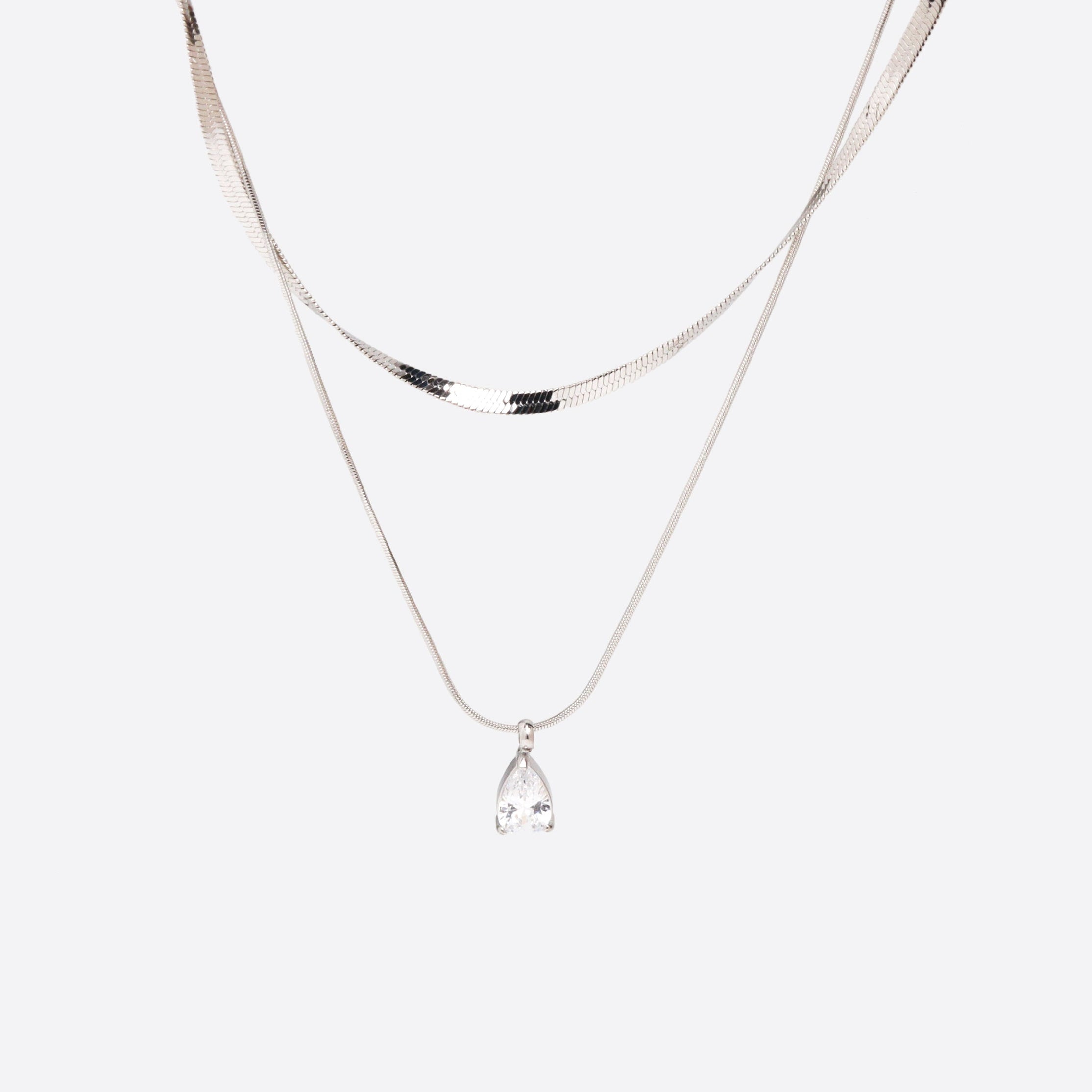 Herringbone Layered Shimmer Silver Chain Necklace