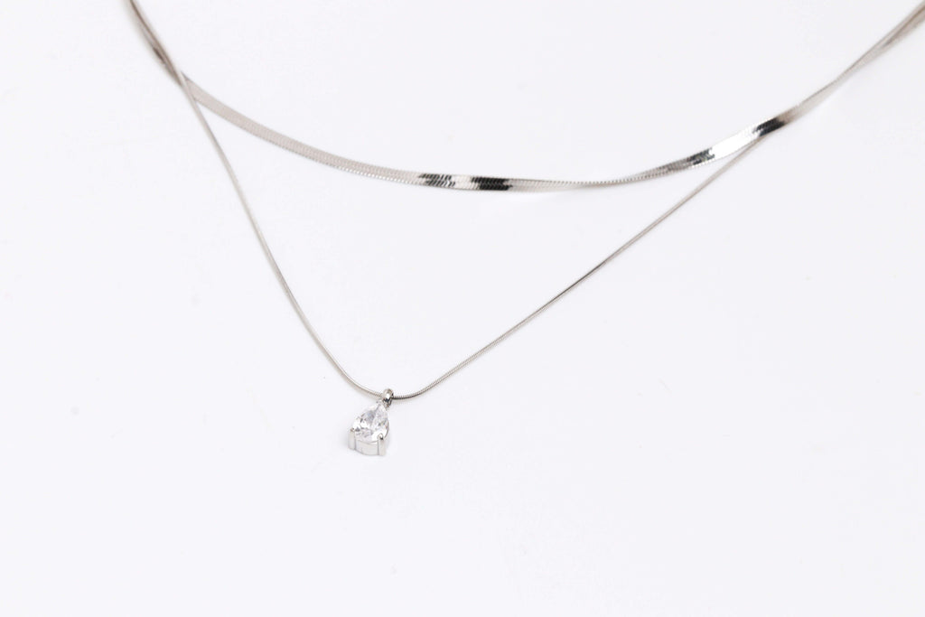 Herringbone Layered Mix Silver Chain Necklace