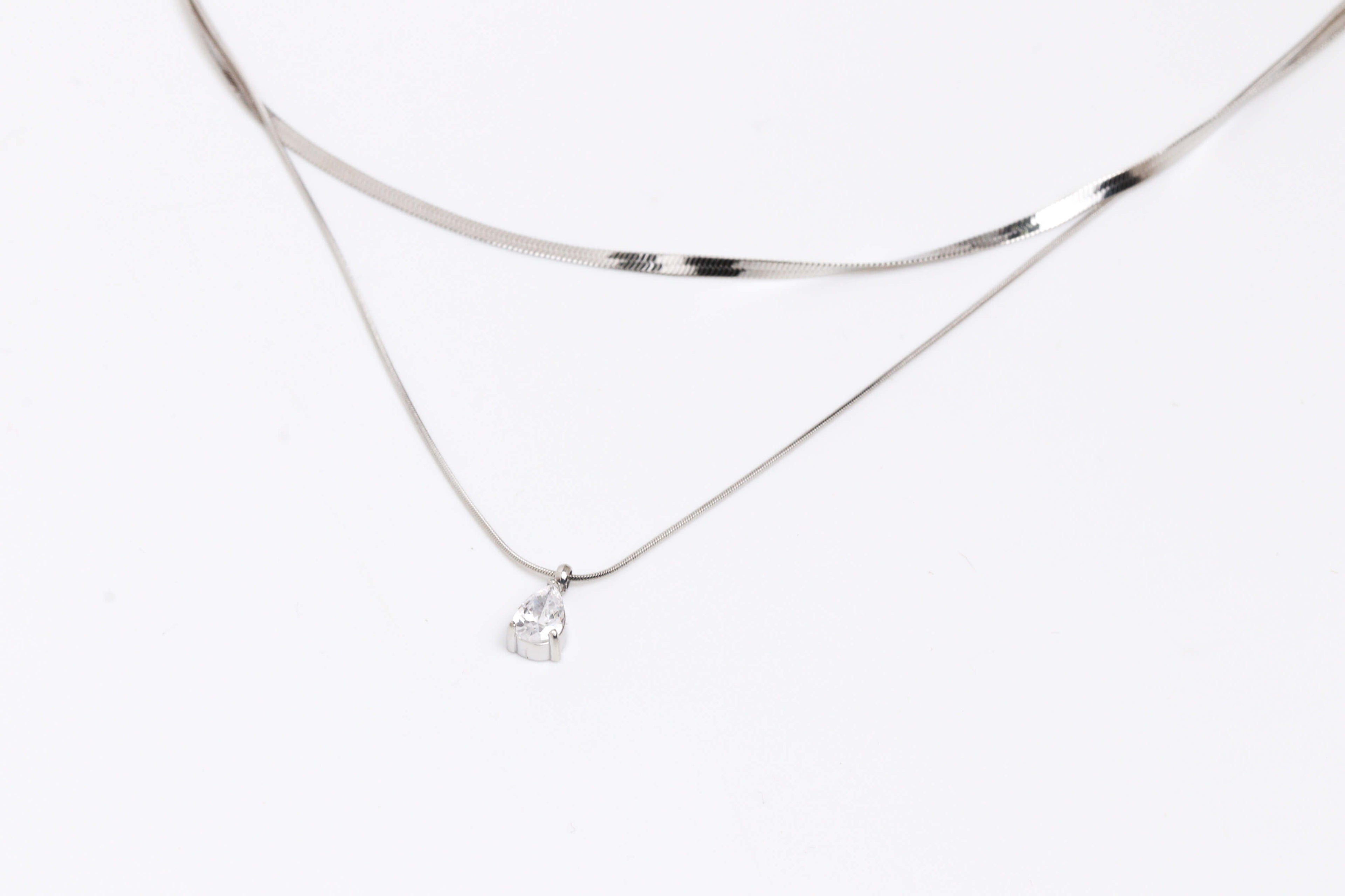 Herringbone Layered Mix Silver Chain Necklace