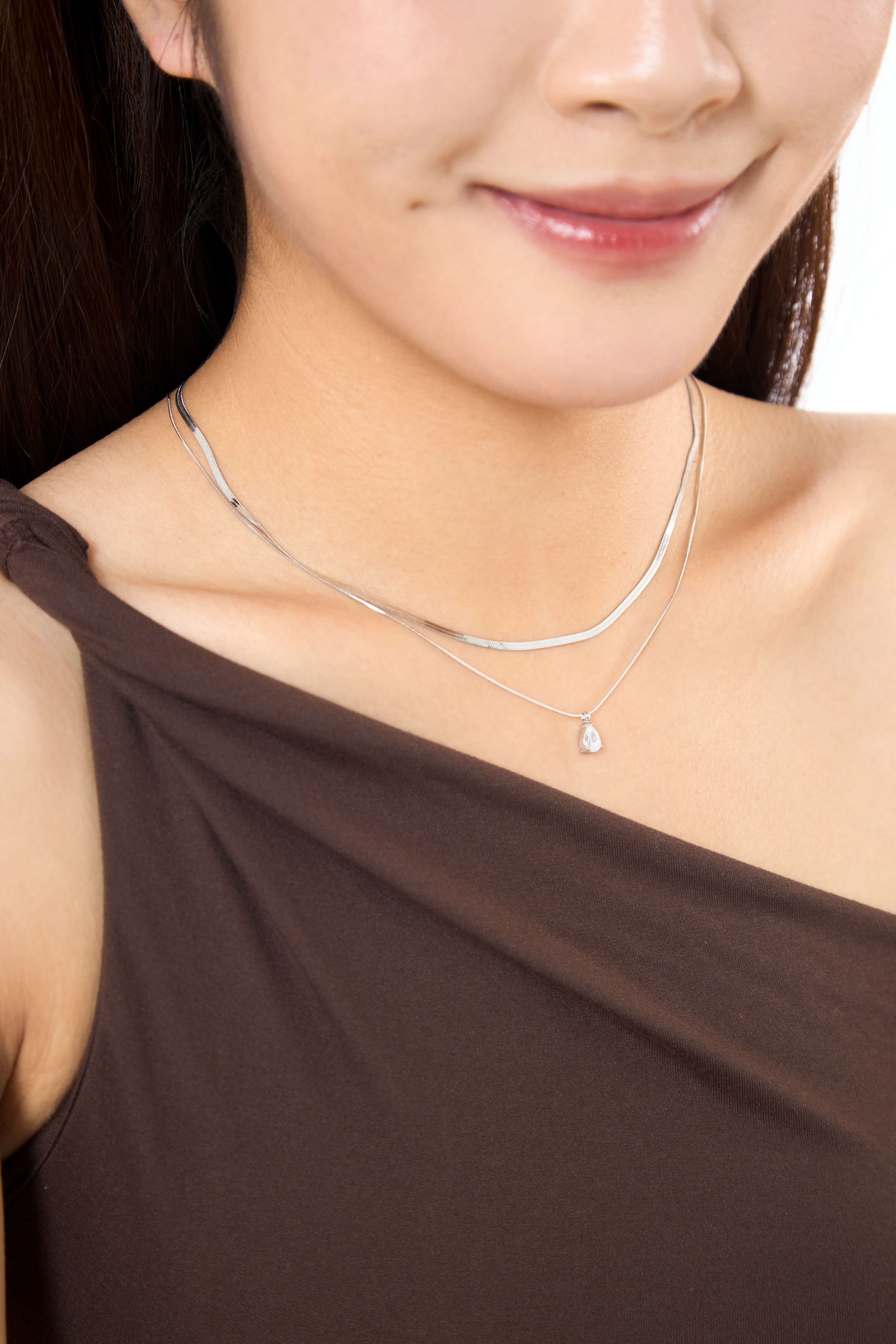 Herringbone Layered Mix Silver Chain Necklace