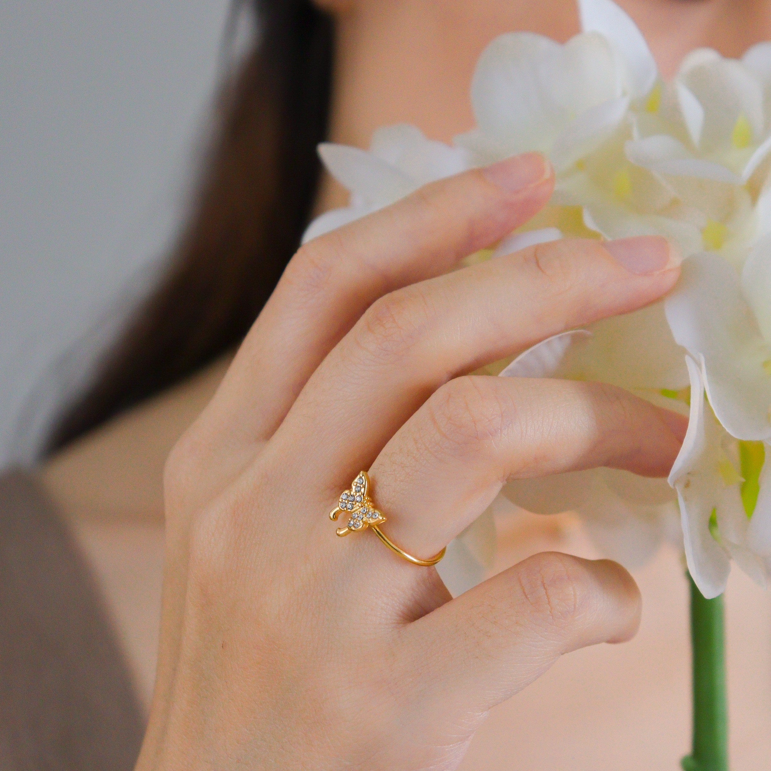 Cubic Butterfly Gold Ring