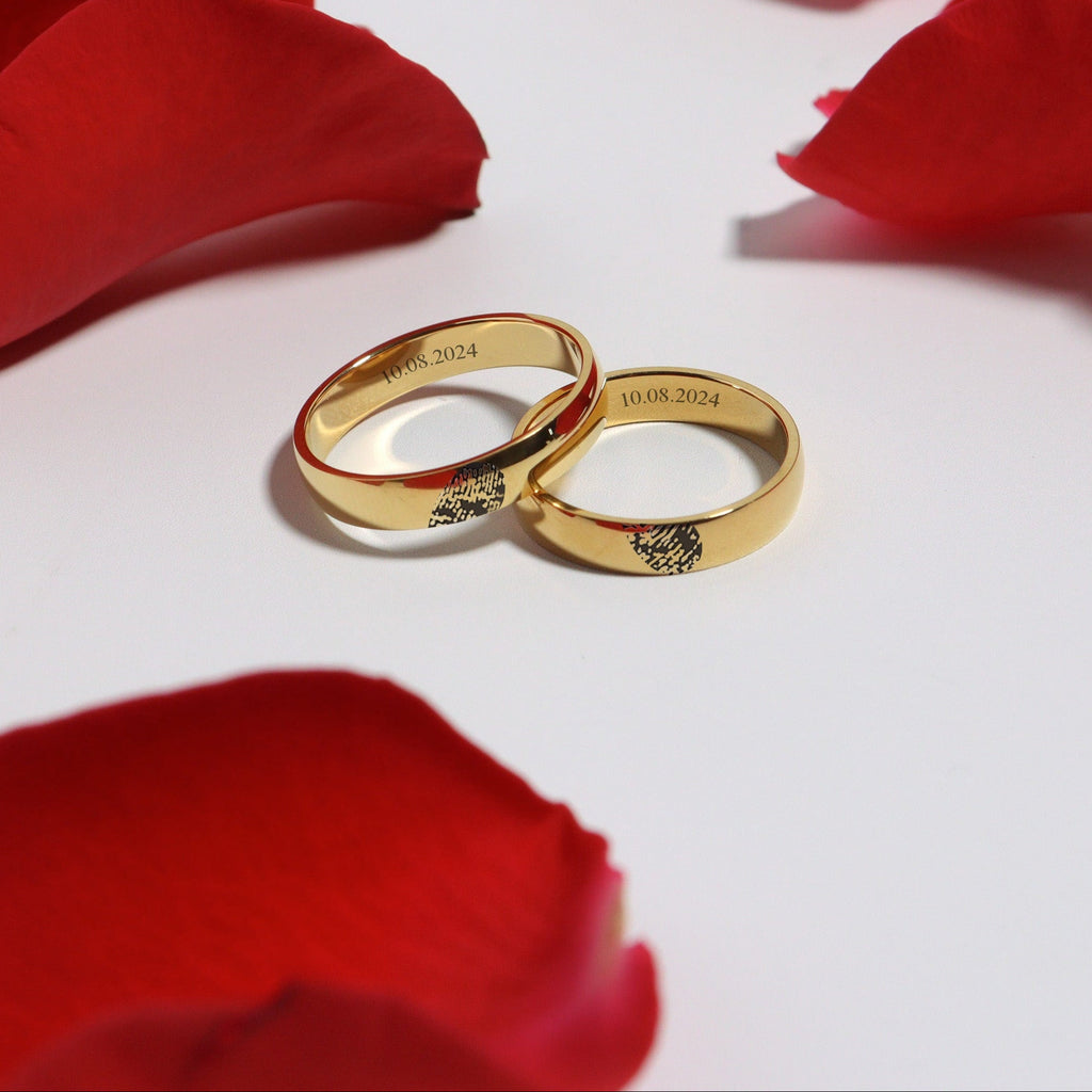 Engraved Love Fingerprint Couple Gold Ring